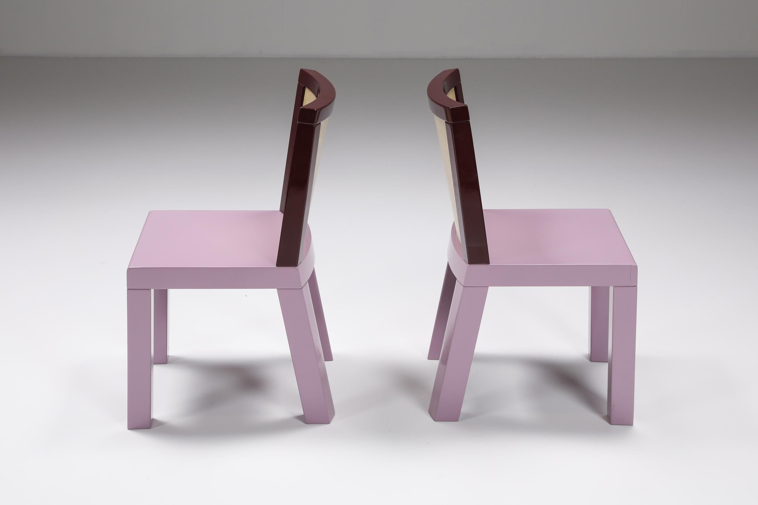 Postmodern Ettore Sottsass Pink Dining Chairs for Leitner, 1980s For Sale 7