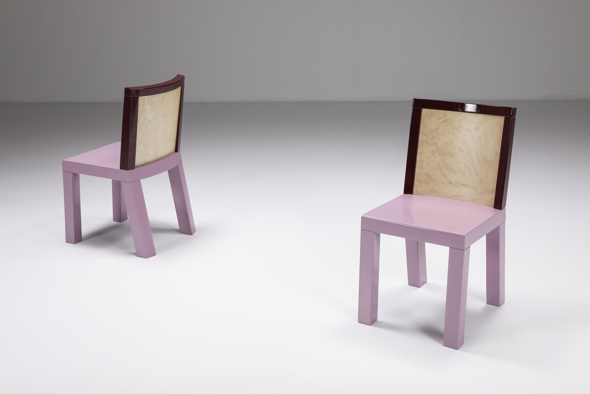 Postmodern Ettore Sottsass Pink Dining Chairs for Leitner, 1980s For Sale 9