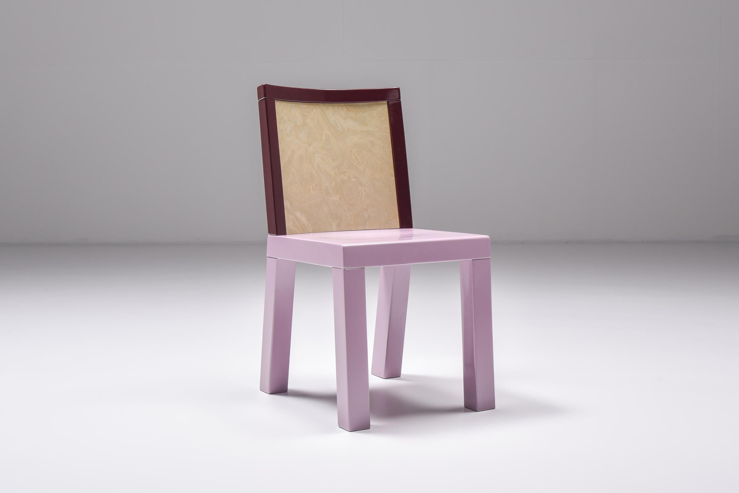 Italian Postmodern Ettore Sottsass Pink Dining Chairs for Leitner, 1980s For Sale