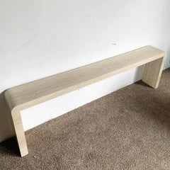 Postmodern Extra Long Faux Travertine Laminate Waterfall Console Table