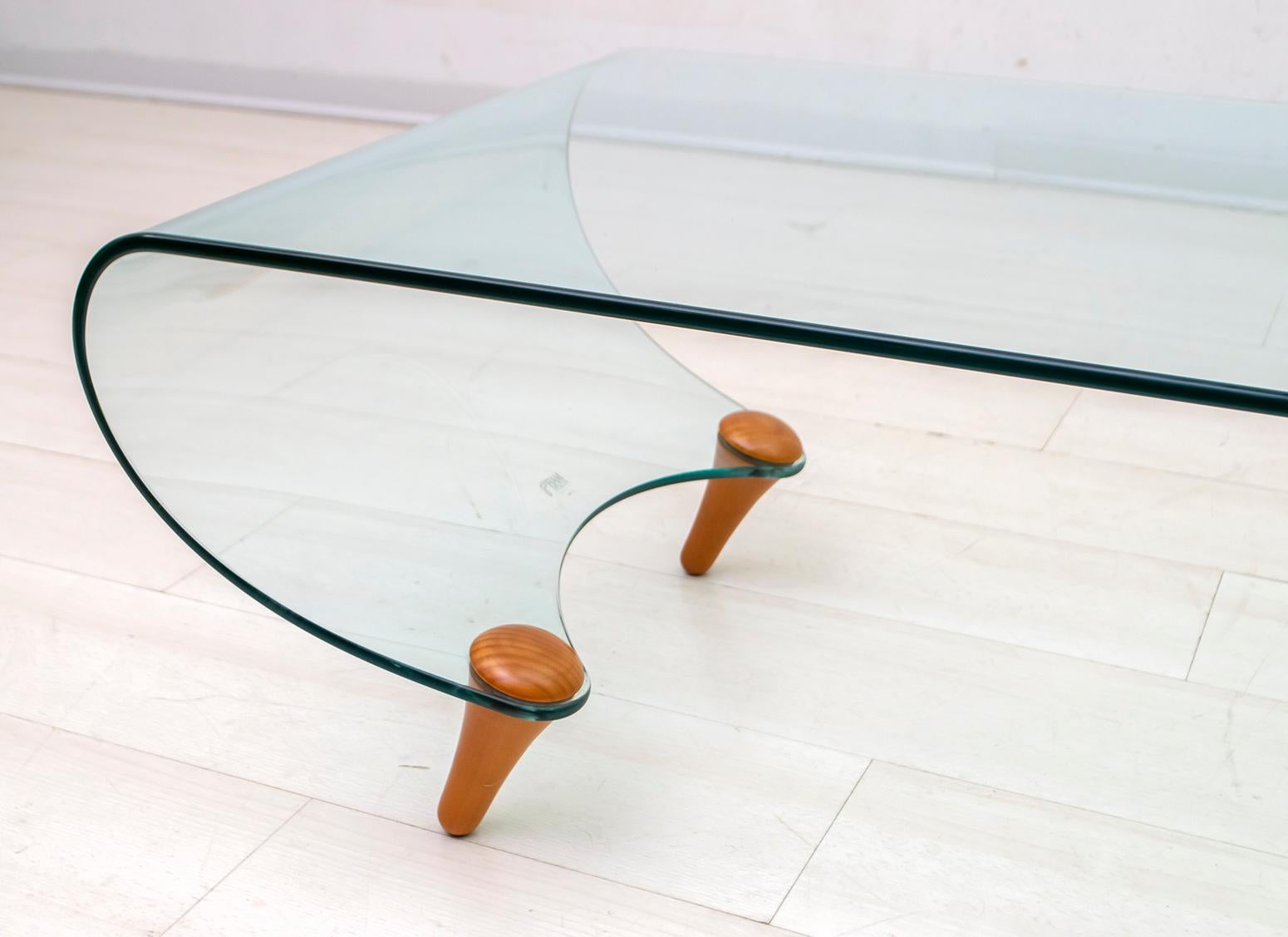 Post-Modern Postmodern Fabio Di Bartolomei Curved Glass Coffee Table 