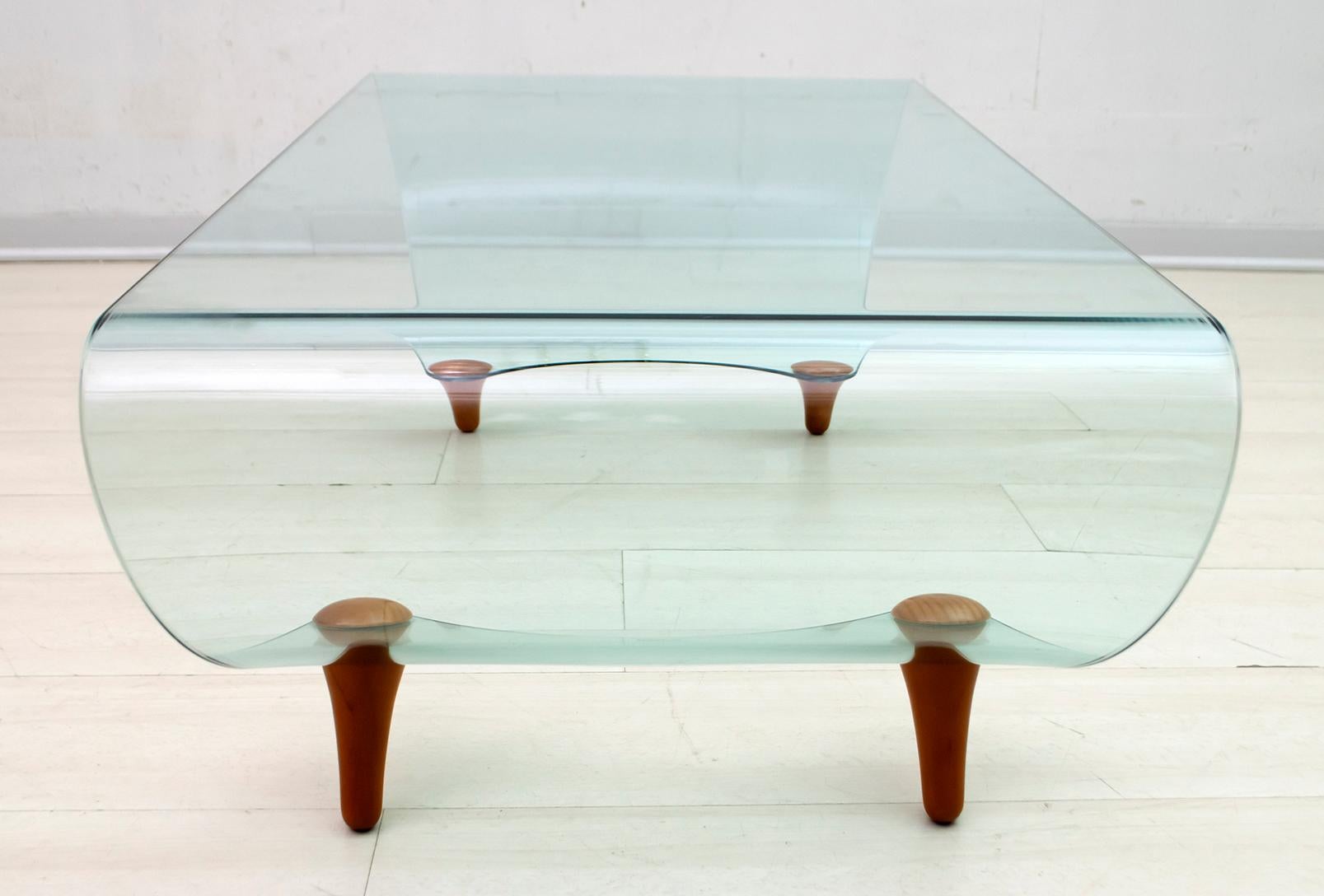 Italian Postmodern Fabio Di Bartolomei Curved Glass Coffee Table 