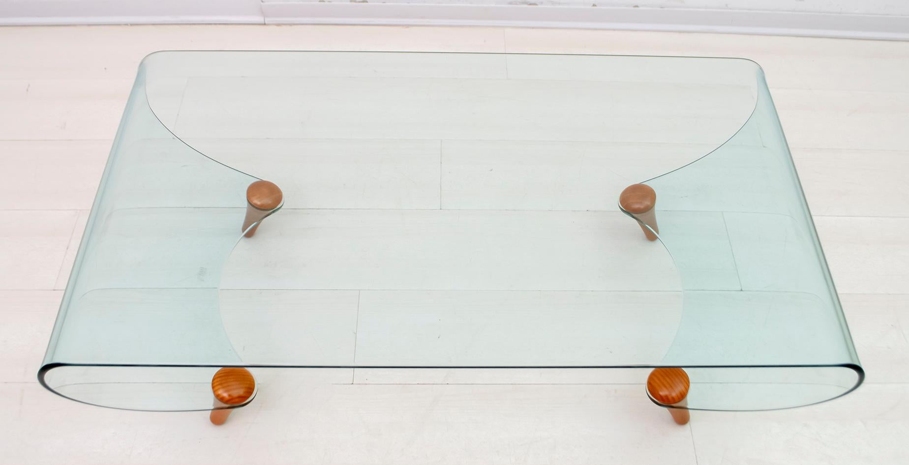 Late 20th Century Postmodern Fabio Di Bartolomei Curved Glass Coffee Table 
