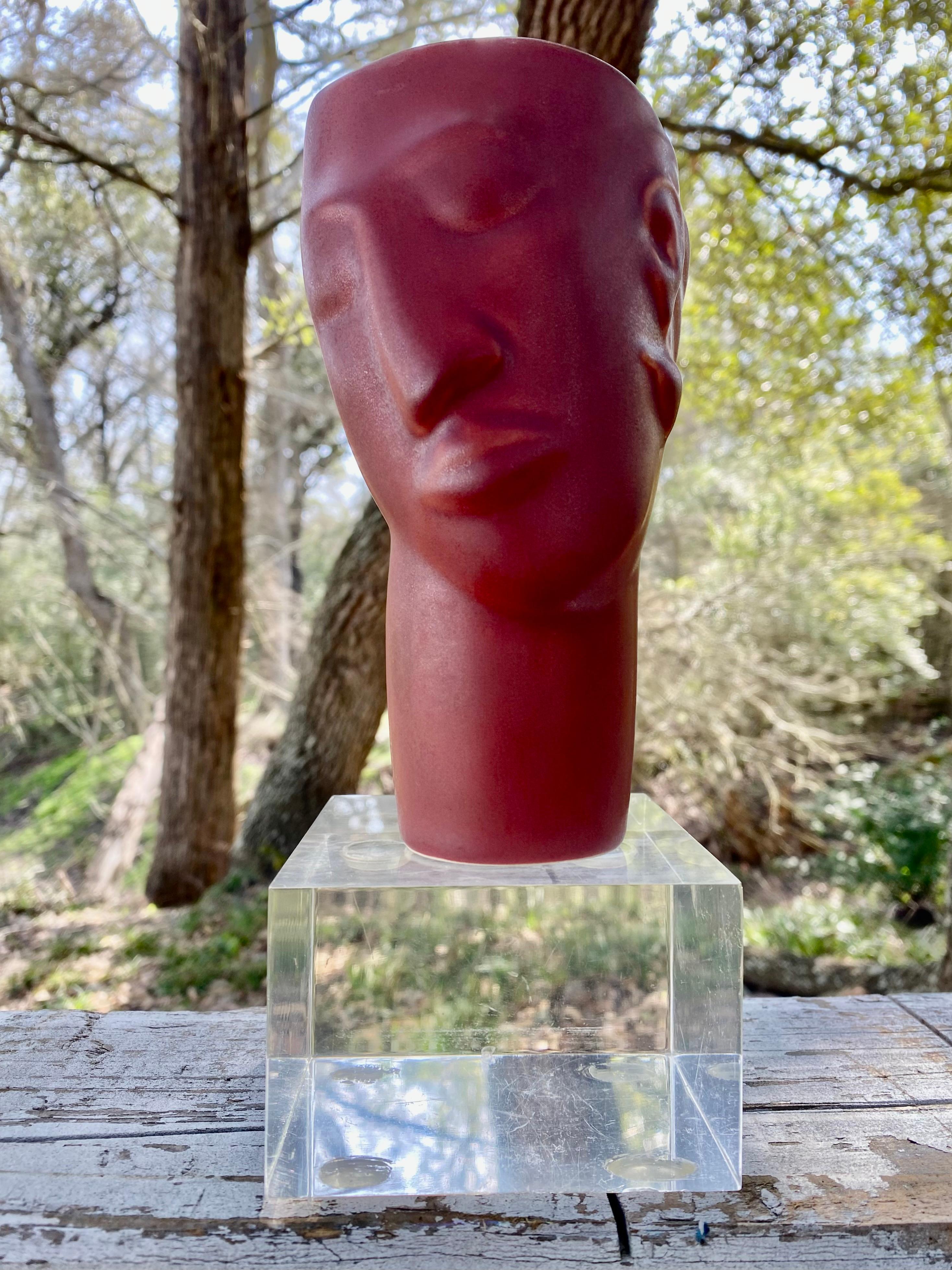 Ceramic Postmodern Face / Bust Vase by Donna Polseno on Lucite Display Base For Sale