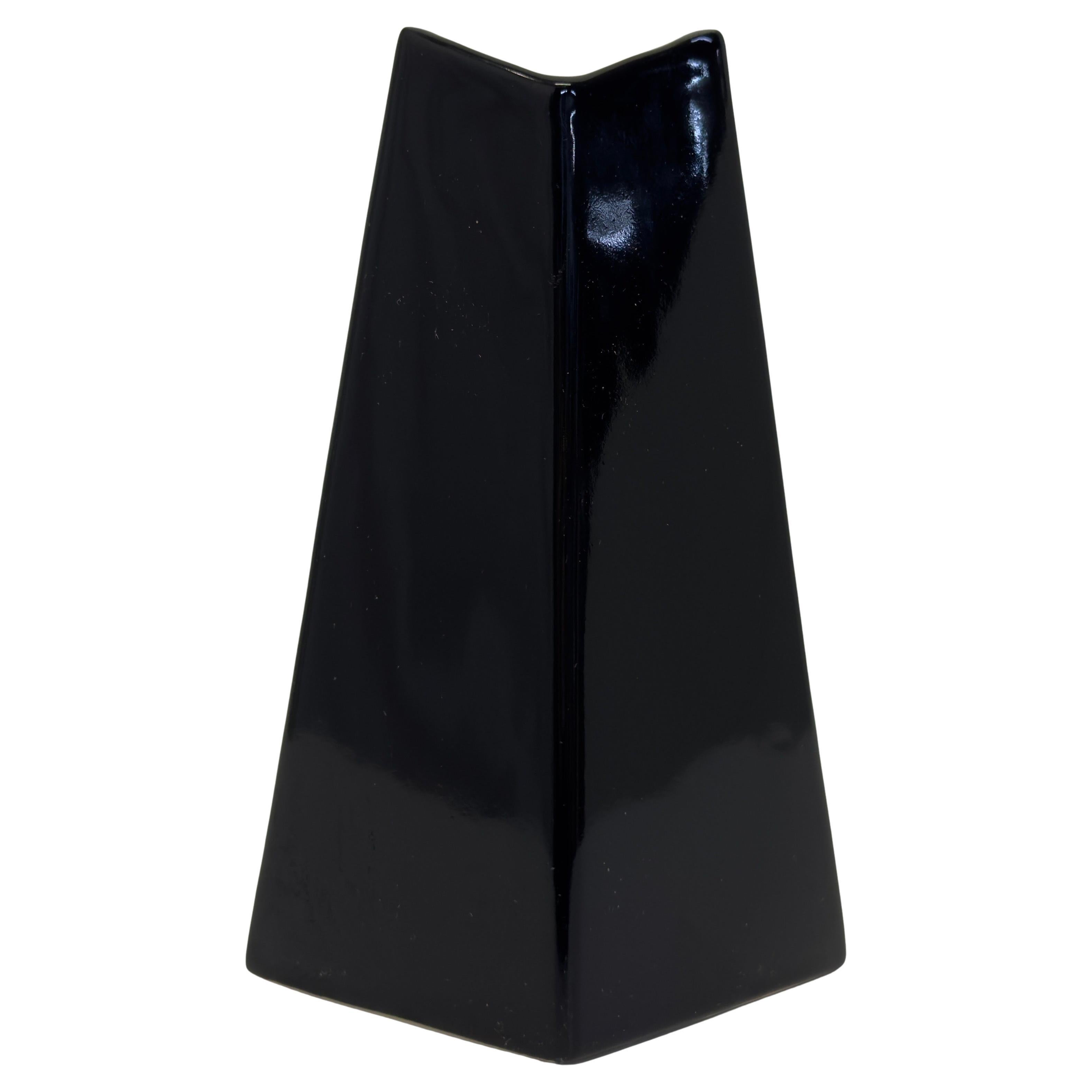 Postmodern Faceted Black Ceramic Bud Vase, 1990s