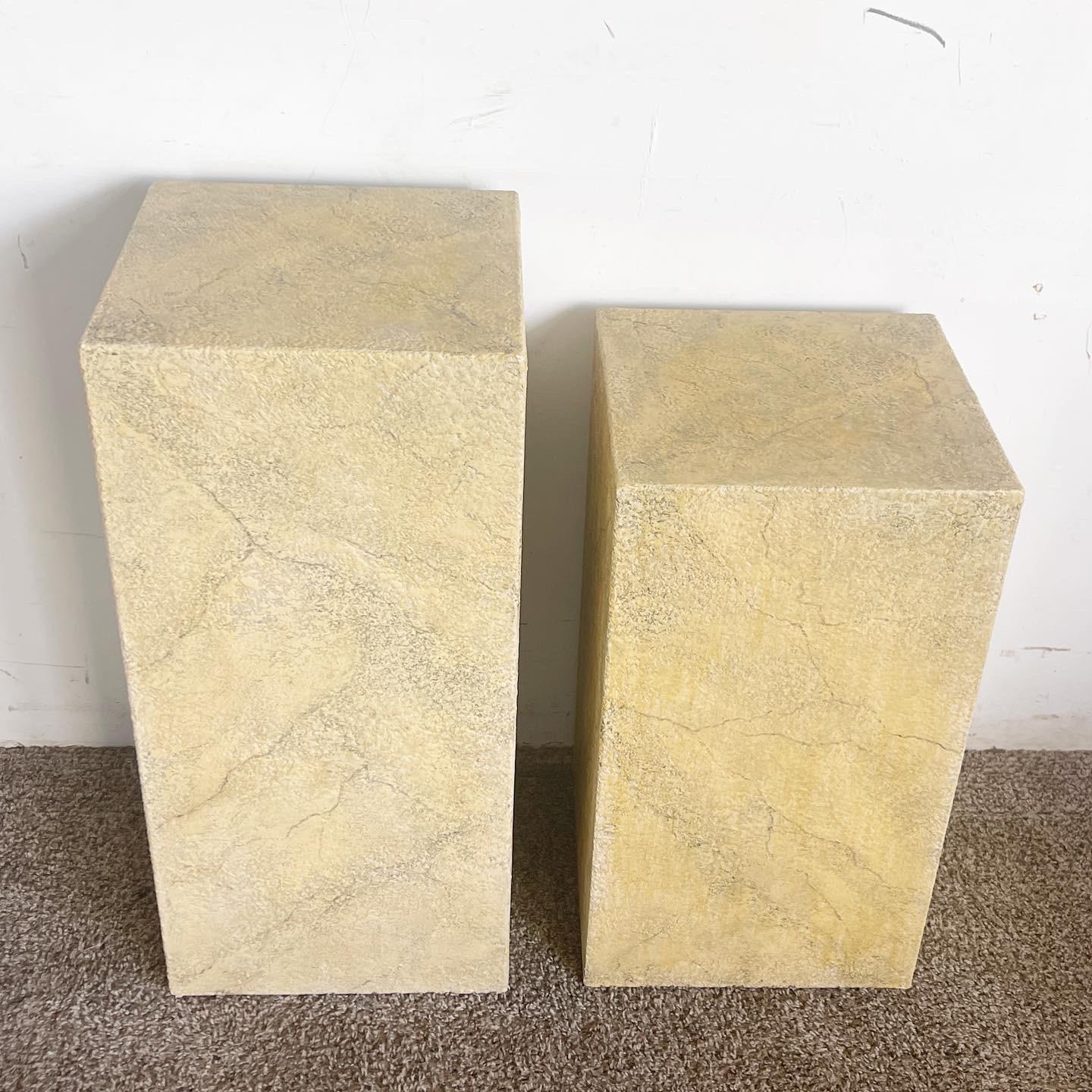 Post-Modern Postmodern Faux Beige Stone Pedestals - a Pair For Sale