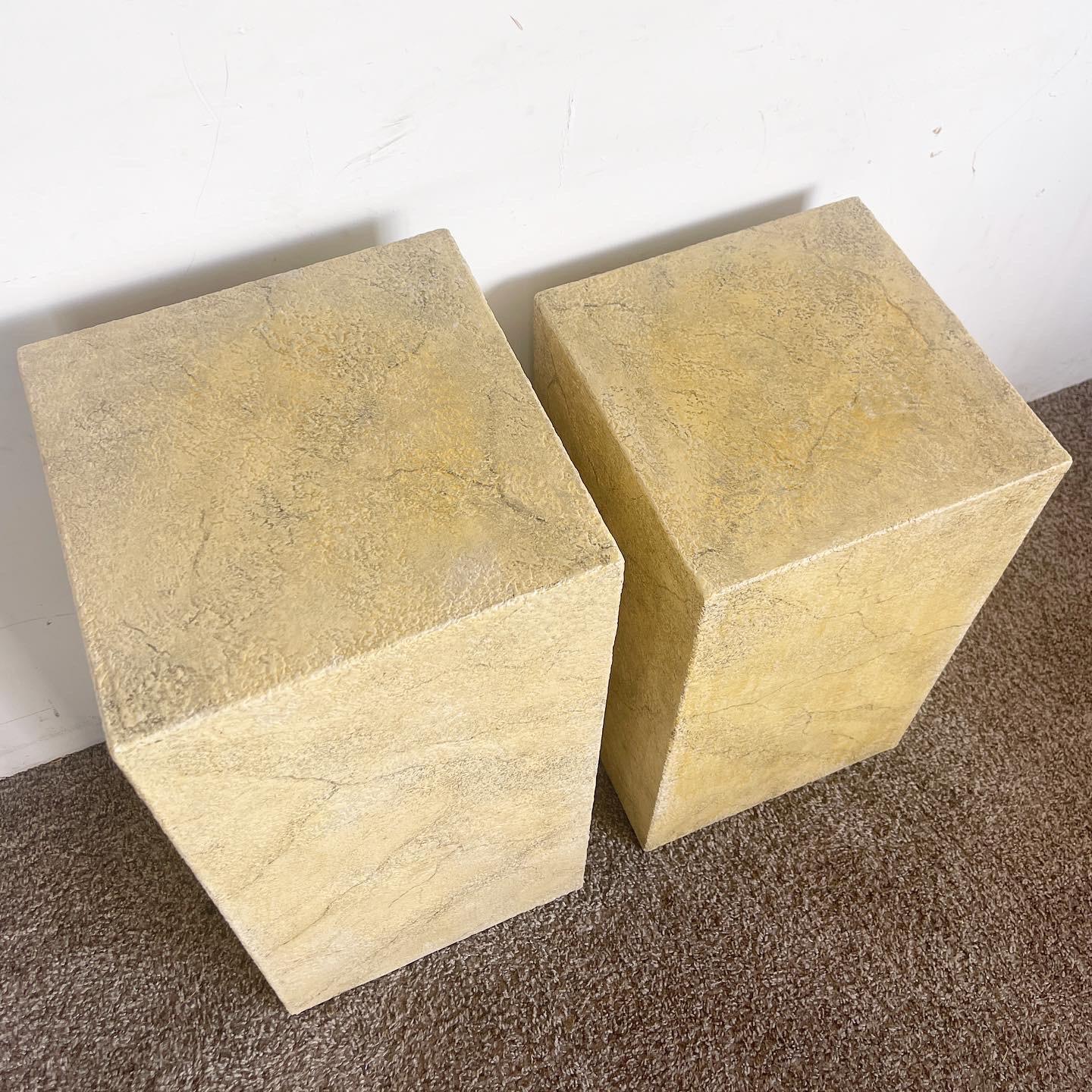 American Postmodern Faux Beige Stone Pedestals - a Pair For Sale