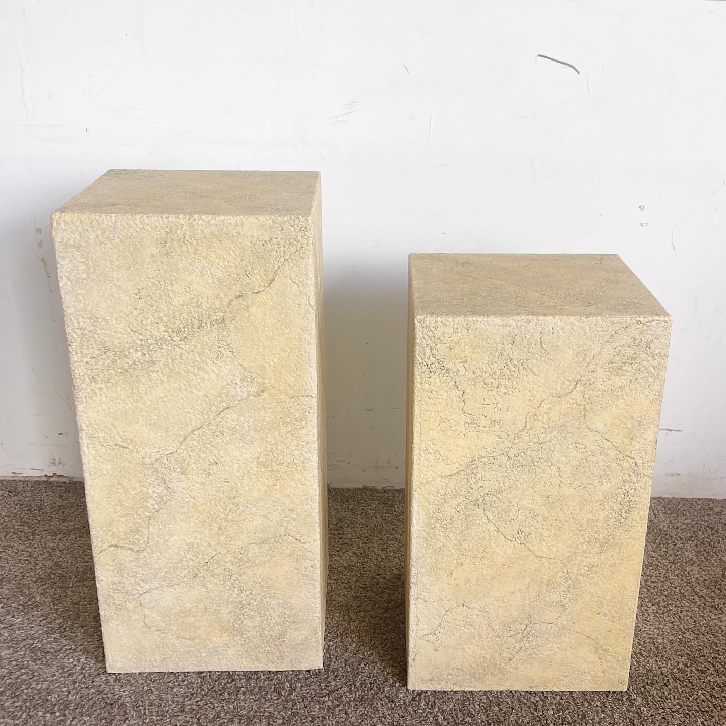 Postmodern Faux Beige Stone Pedestals - a Pair In Good Condition For Sale In Delray Beach, FL