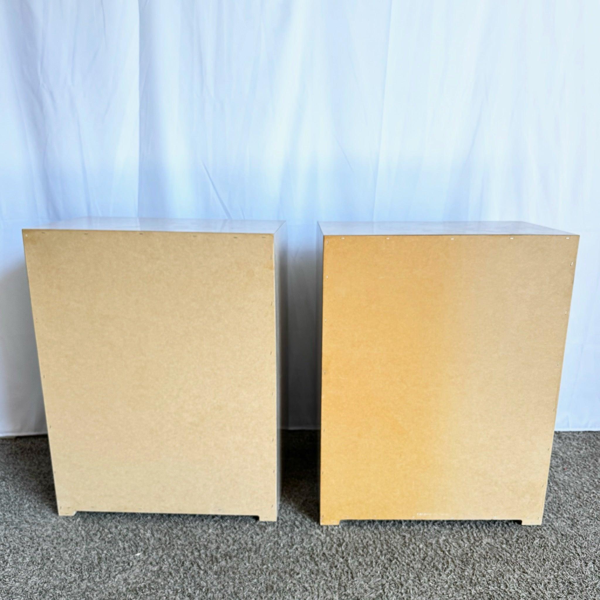 American Postmodern Faux Beige/Tan Marble Laminate Waterfall Nightstands - a Pair For Sale