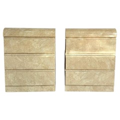 Postmodern Faux Beige/Tan Marble Laminate Waterfall Nightstands - a Pair