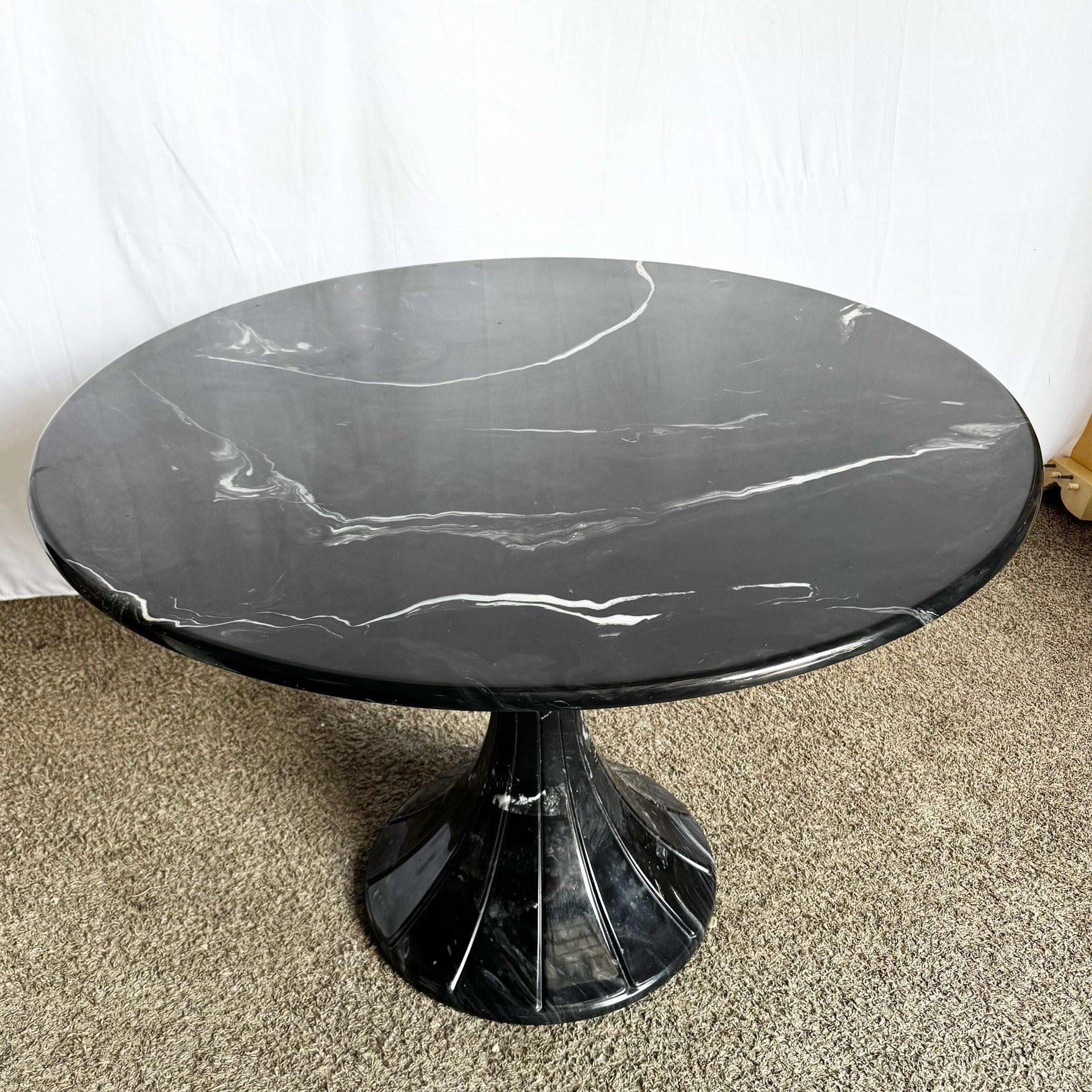 Mesa de comedor circular giratoria postmoderna de imitación de mármol negro en venta 2