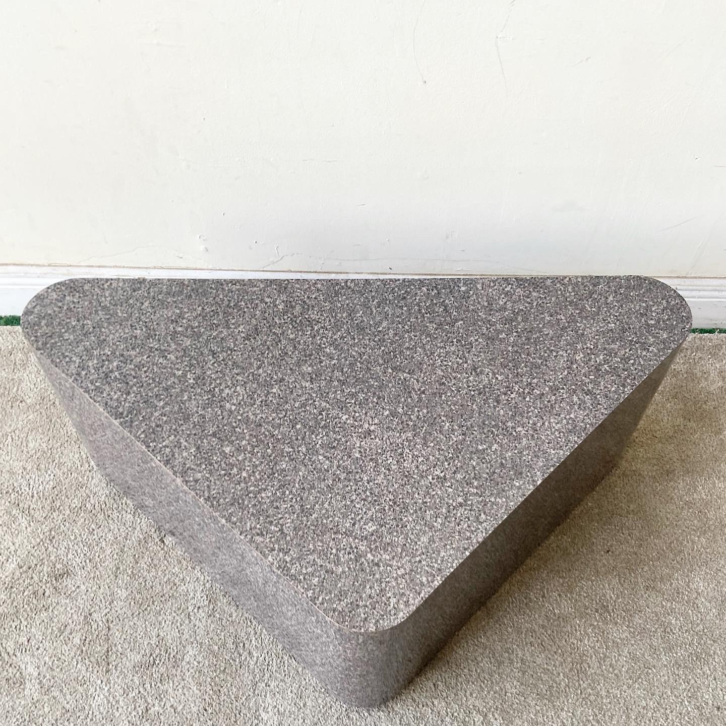 Postmodern Faux Charcoal Terrazzo Lacquer Laminate Triangular End Tables 4