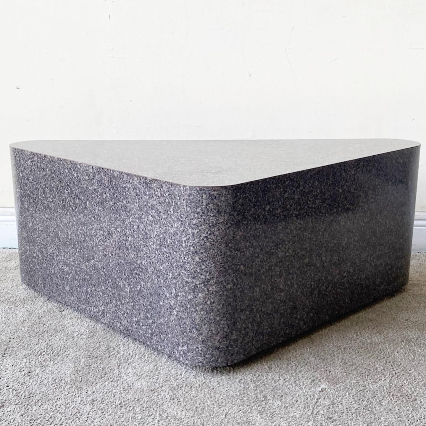 Postmodern Faux Charcoal Terrazzo Lacquer Laminate Triangular End Tables 5