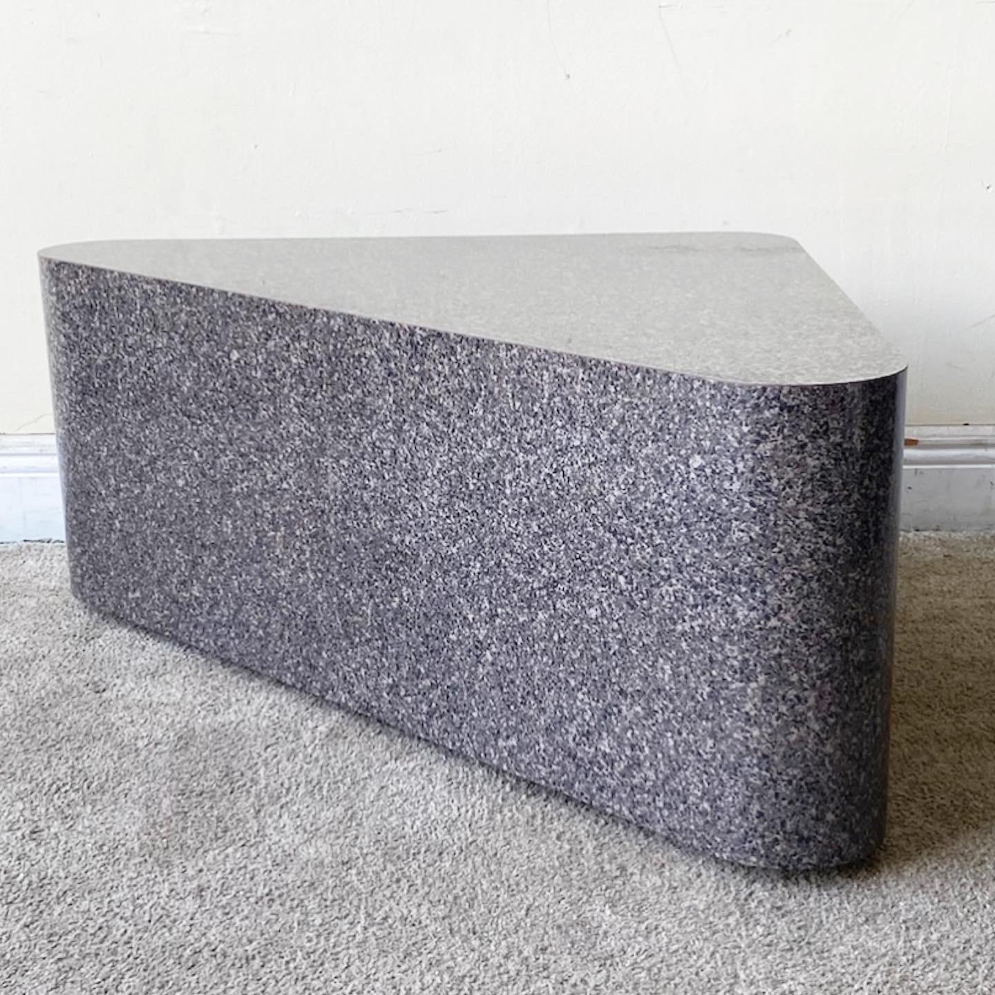 Late 20th Century Postmodern Faux Charcoal Terrazzo Lacquer Laminate Triangular End Tables