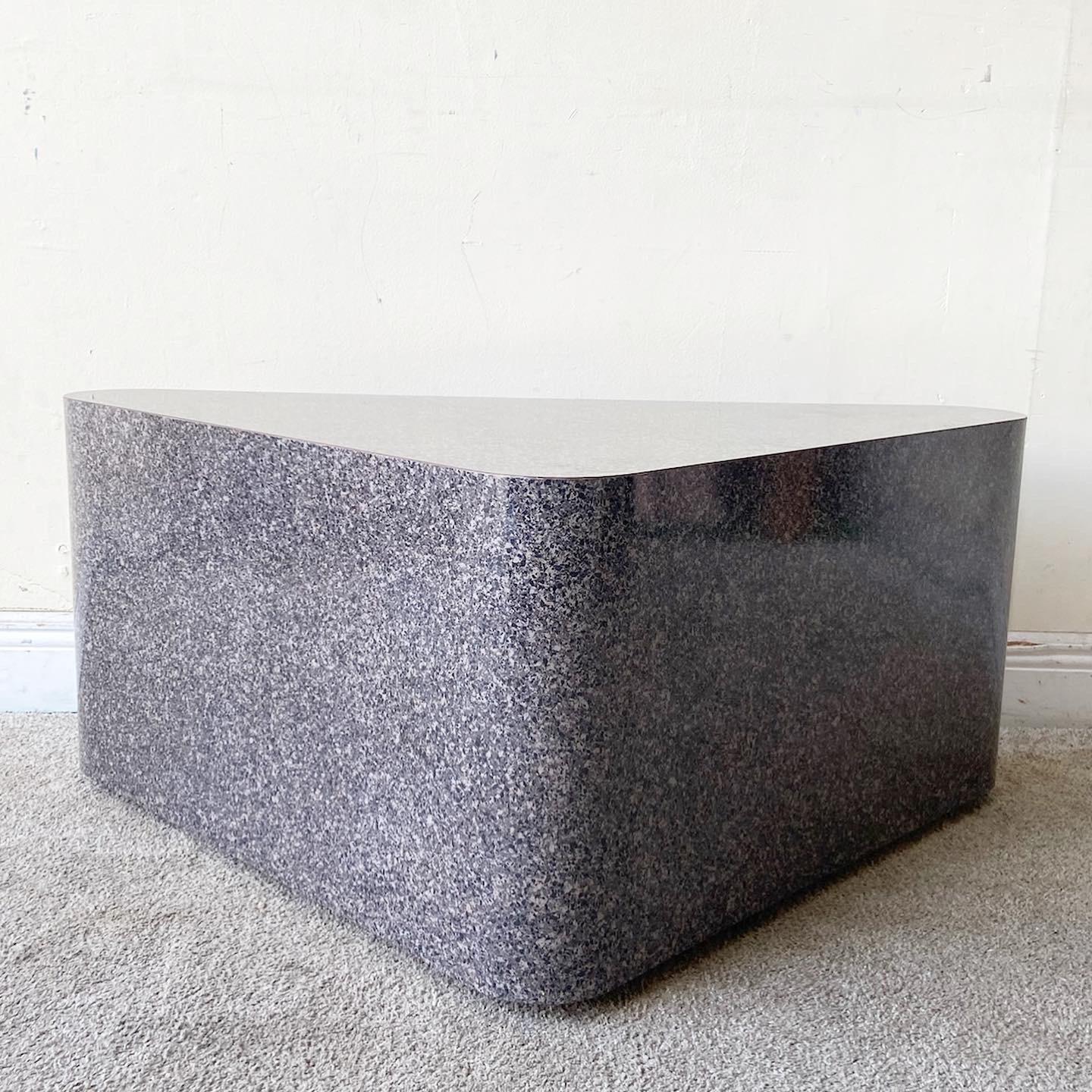 Postmodern Faux Charcoal Terrazzo Lacquer Laminate Triangular End Tables 2