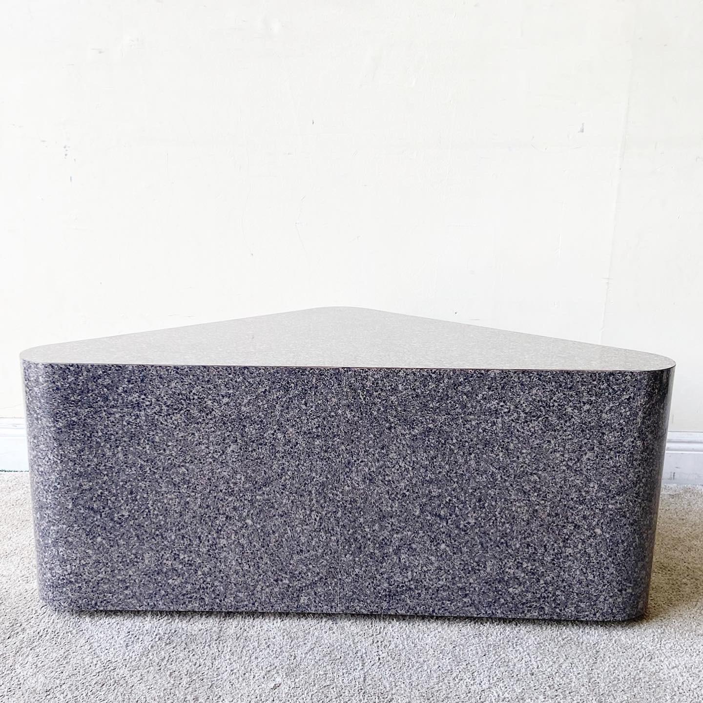 Postmodern Faux Charcoal Terrazzo Lacquer Laminate Triangular End Tables 3