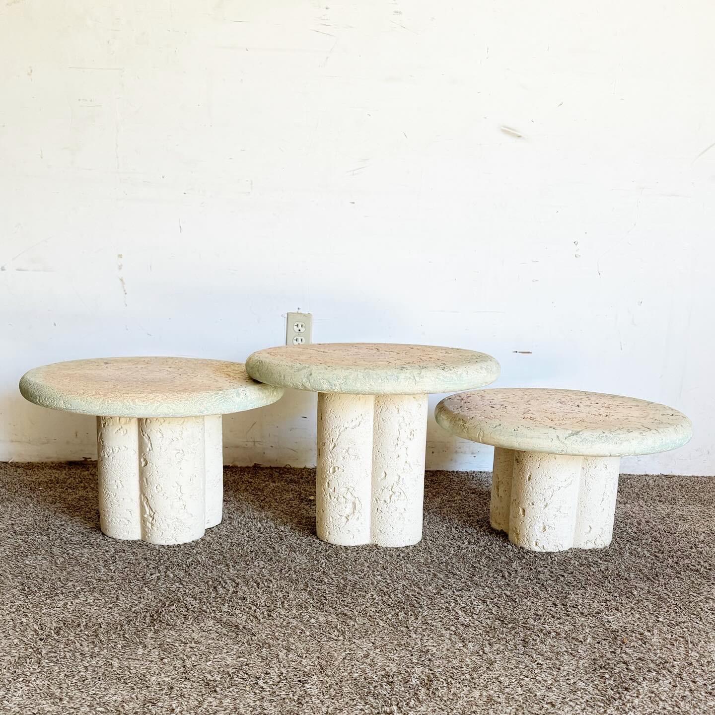 Late 20th Century Postmodern Faux Coquina Coral Mushroom Nesting Tables - Set of 3 For Sale