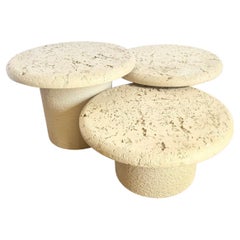 Postmodern Faux Coquina Mushroom Nesting Side Tables - Set of 3