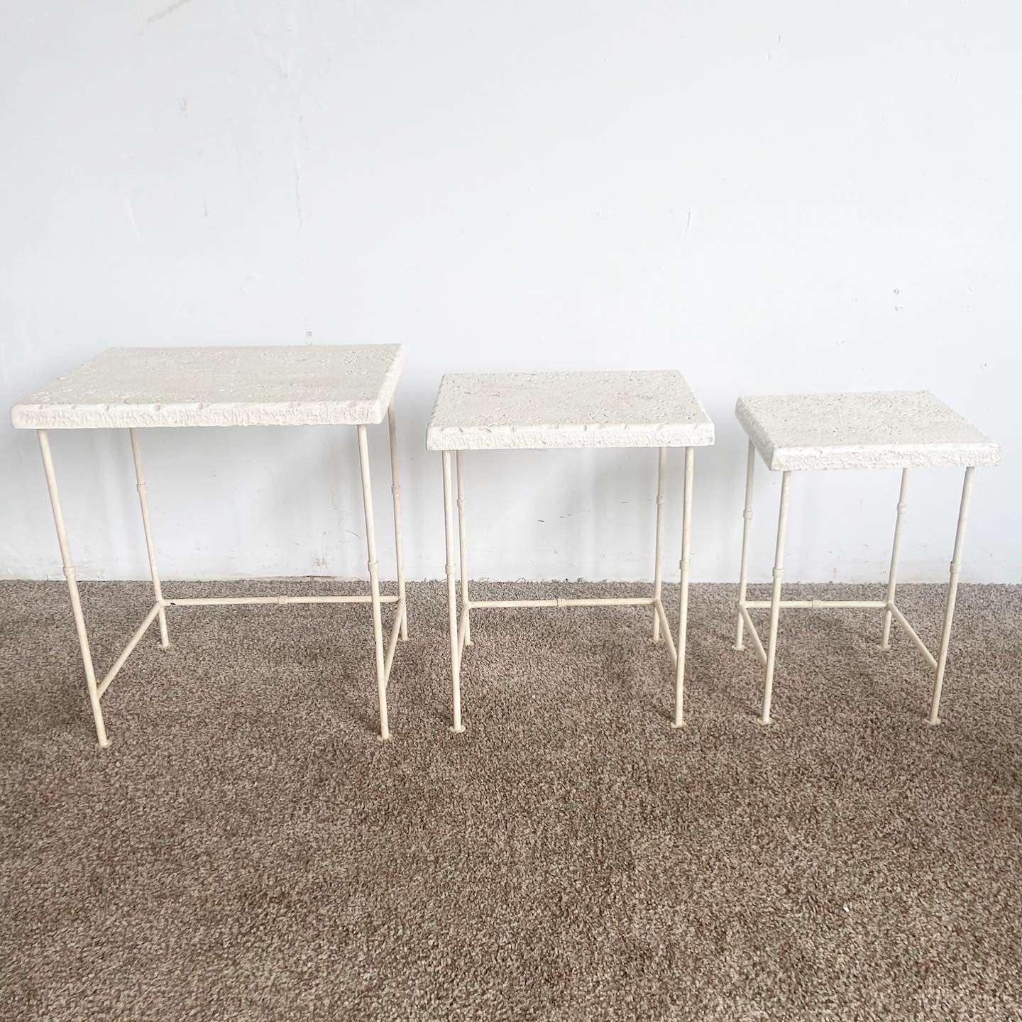 Postmodern Faux Coral Top Nesting Tables - Set of 3 In Good Condition For Sale In Delray Beach, FL