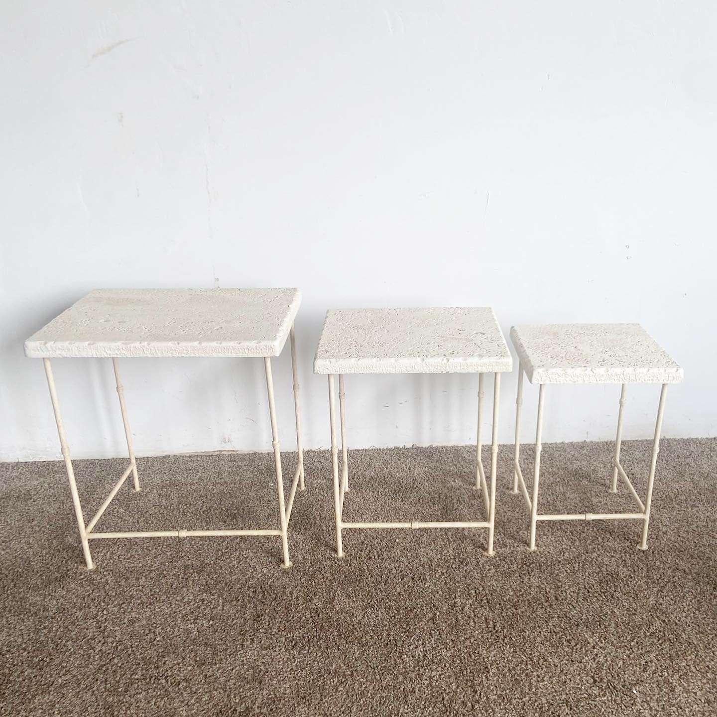 Late 20th Century Postmodern Faux Coral Top Nesting Tables - Set of 3 For Sale