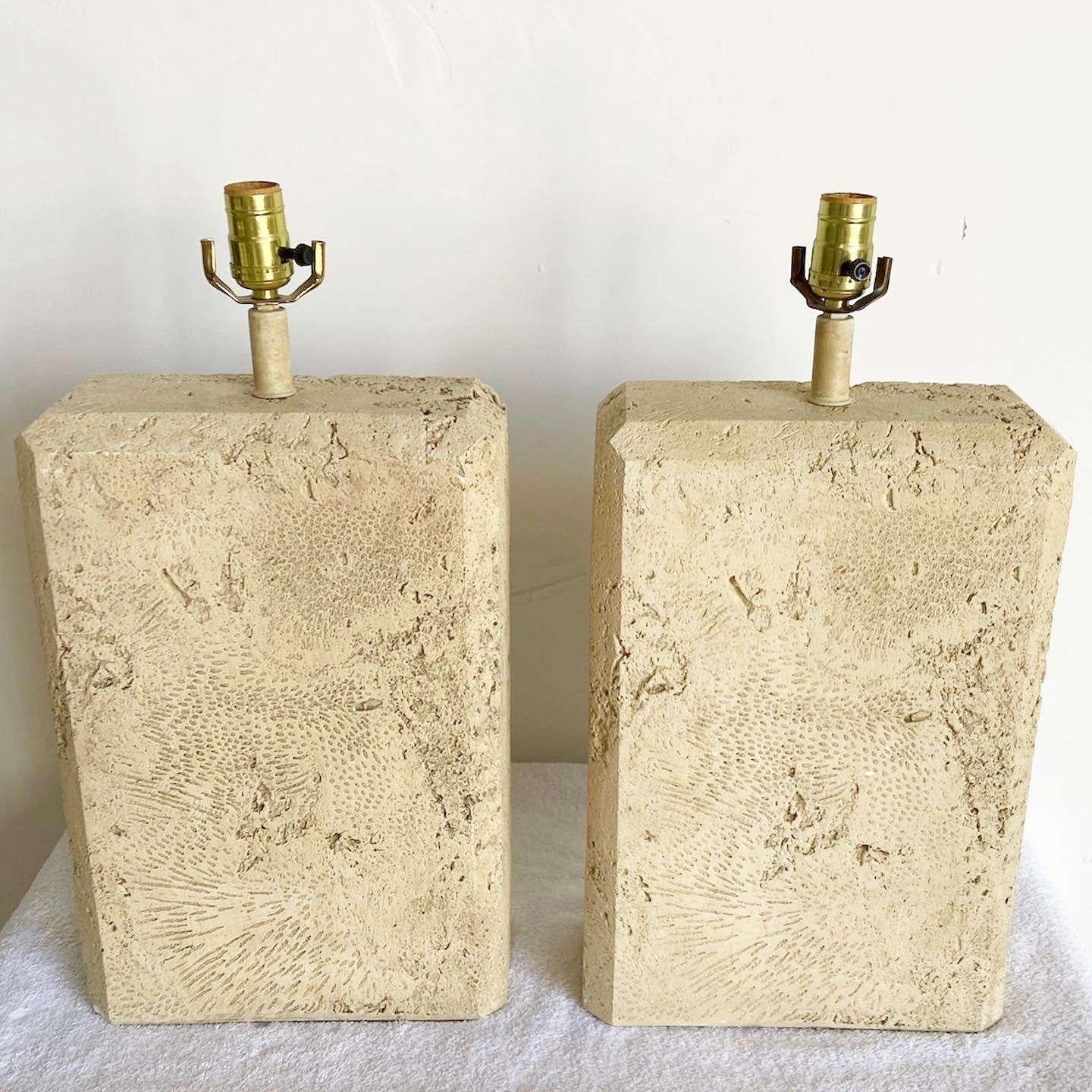 Post-Modern Postmodern Faux Fossilized Stone Table Lamps - a Pair For Sale