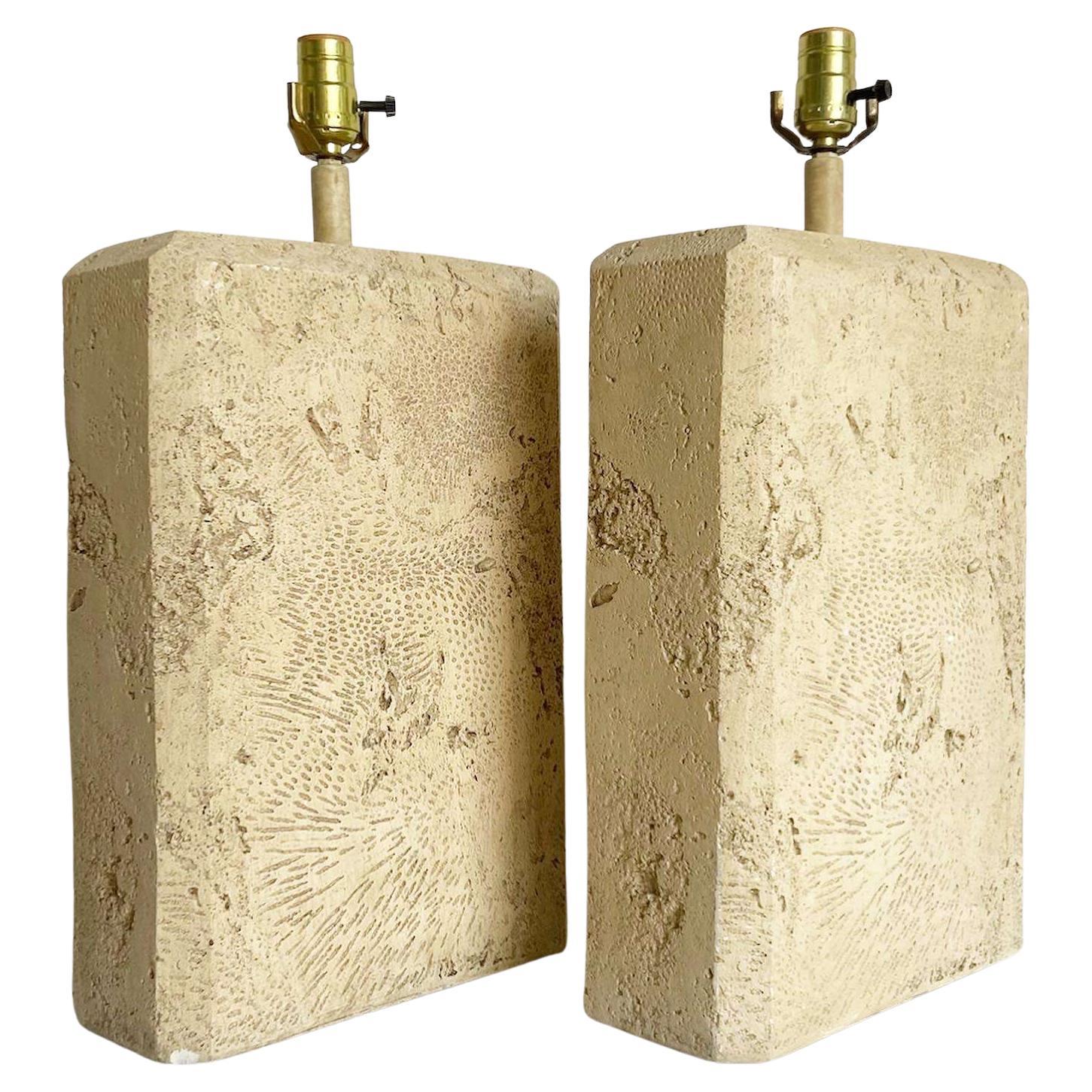 Postmodern Faux Fossilized Stone Table Lamps - a Pair For Sale