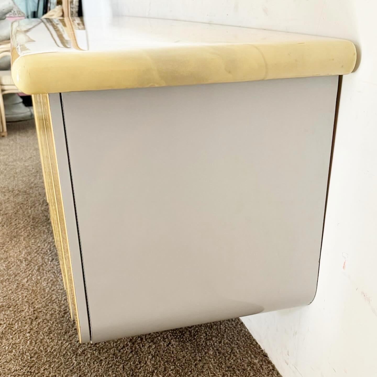 20th Century Postmodern Faux Goatskin Lacquered Scalloped Floating Credenza For Sale