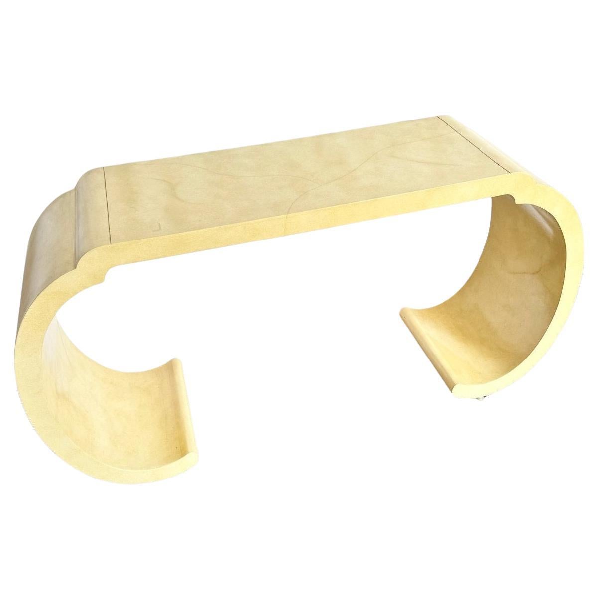 Postmodern Faux Goatskin Lacquered Waterfall Console Table For Sale