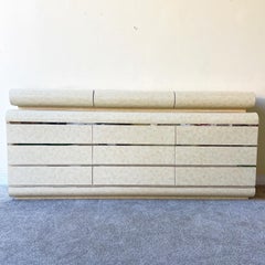 Postmodern Faux Goatskin Laminate Bullnose Dresser with Gold Panelling, 12 Draw