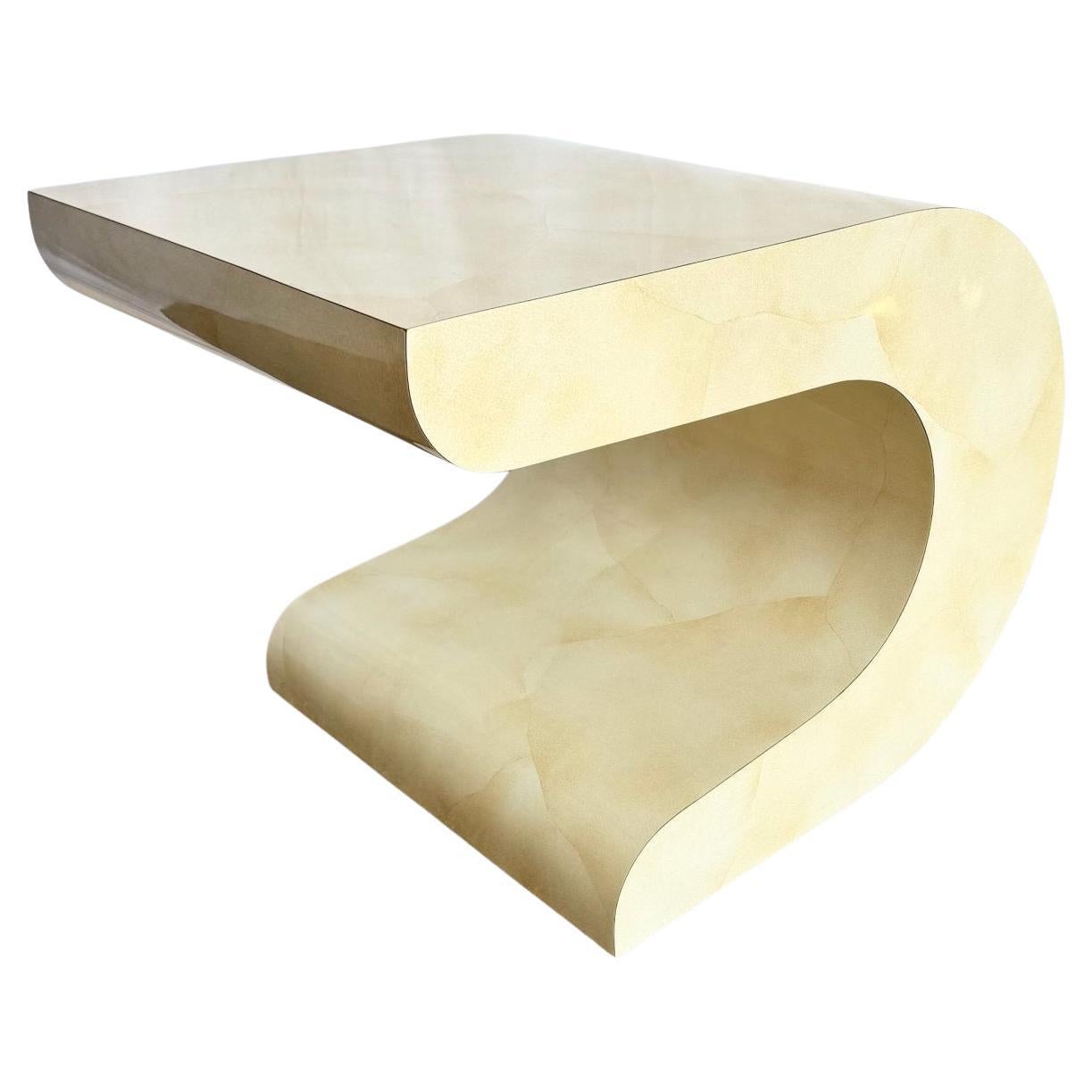 Postmodern Faux Goatskin Laminate Wave Side Tables For Sale
