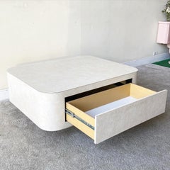Postmodern Faux Goatskin Vinyl Laminate Coffee Table with 2 Drawers, 1980s