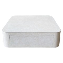 Postmodern Faux Goatskin Vinyl Laminate Coffee Table with 2 Drawers, 1980s