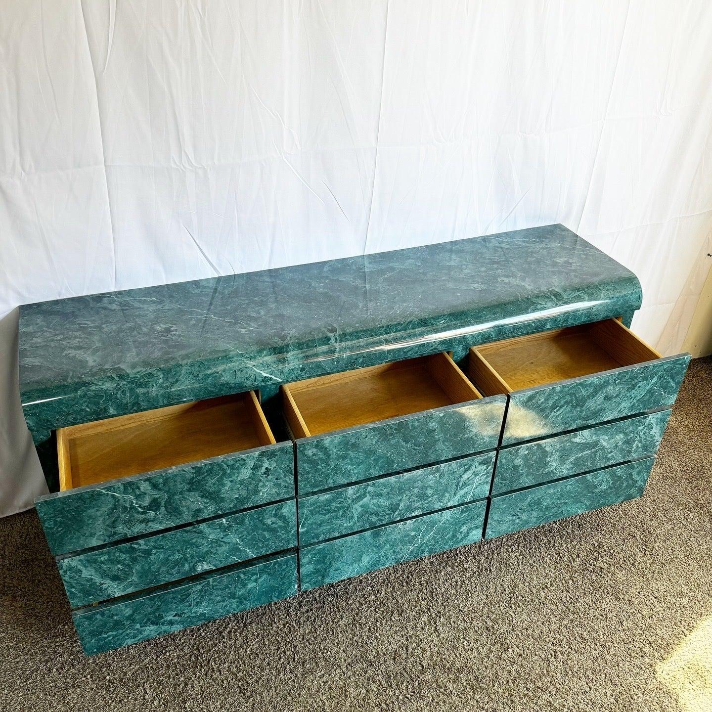American Postmodern Faux Green Marble Laminate Waterfall Dresser