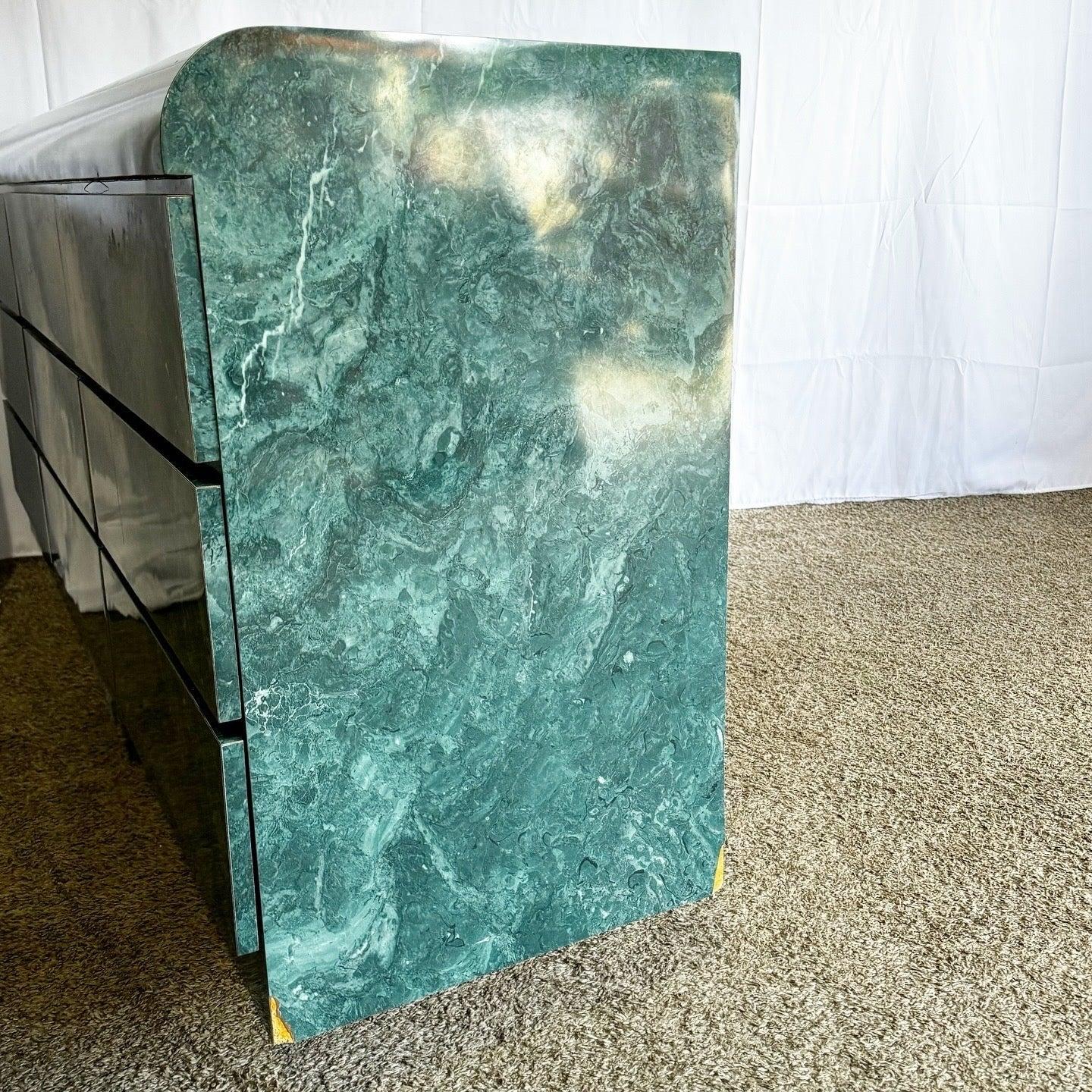 Wood Postmodern Faux Green Marble Laminate Waterfall Dresser
