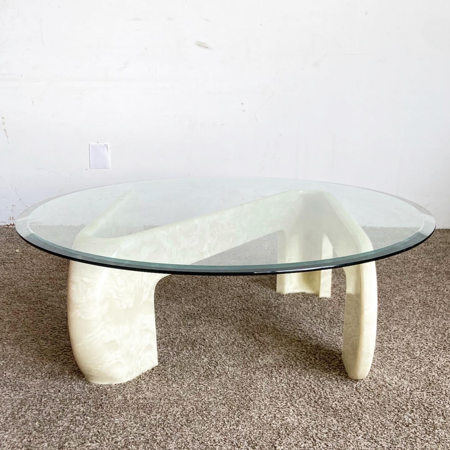 Postmoderne Table basse Z postmoderne à plateau en fibre de verre et faux marbre