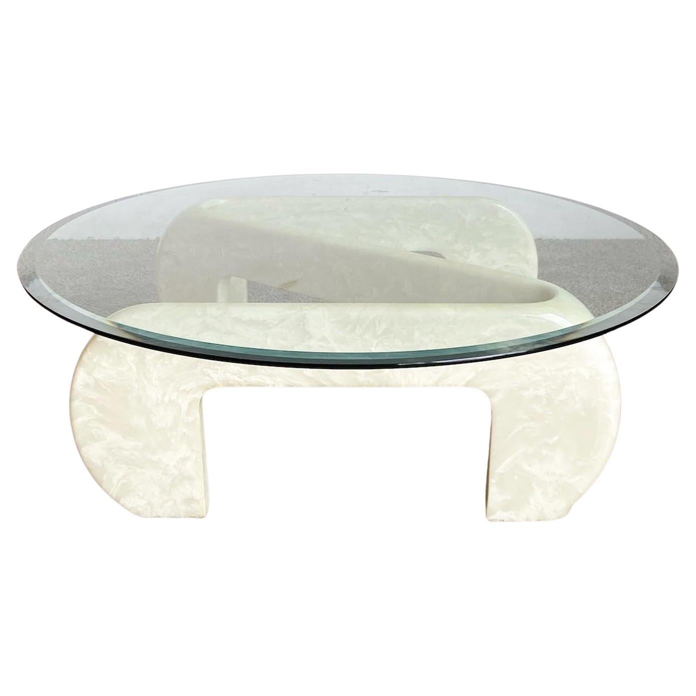 Postmodern Faux Marble Fiberglass Glass Top Z Coffee Table For Sale