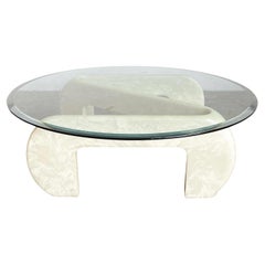 Vintage Postmodern Faux Marble Fiberglass Glass Top Z Coffee Table