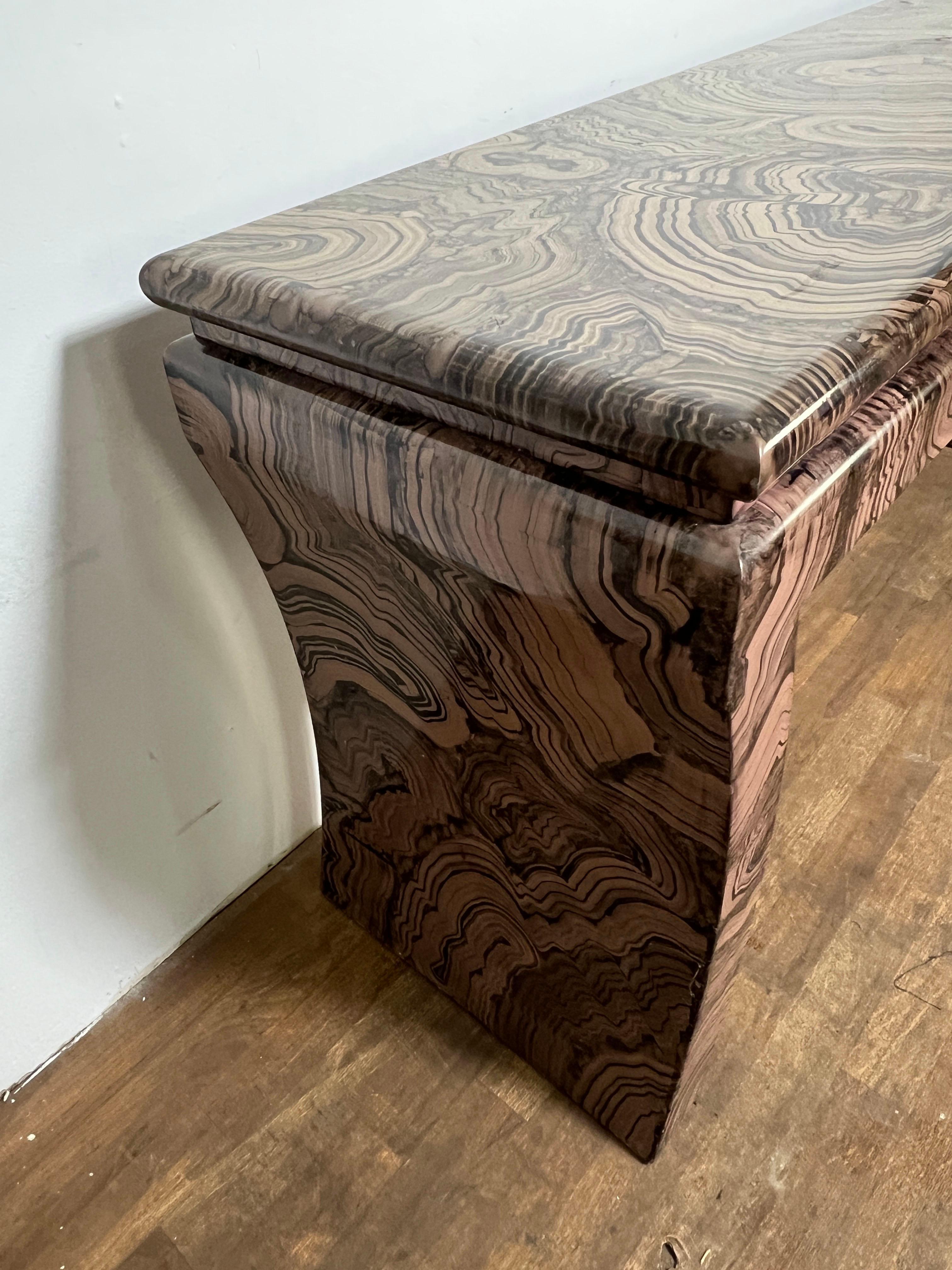Postmodern Faux Marble Lacquered Console Table Circa 1970s For Sale 4