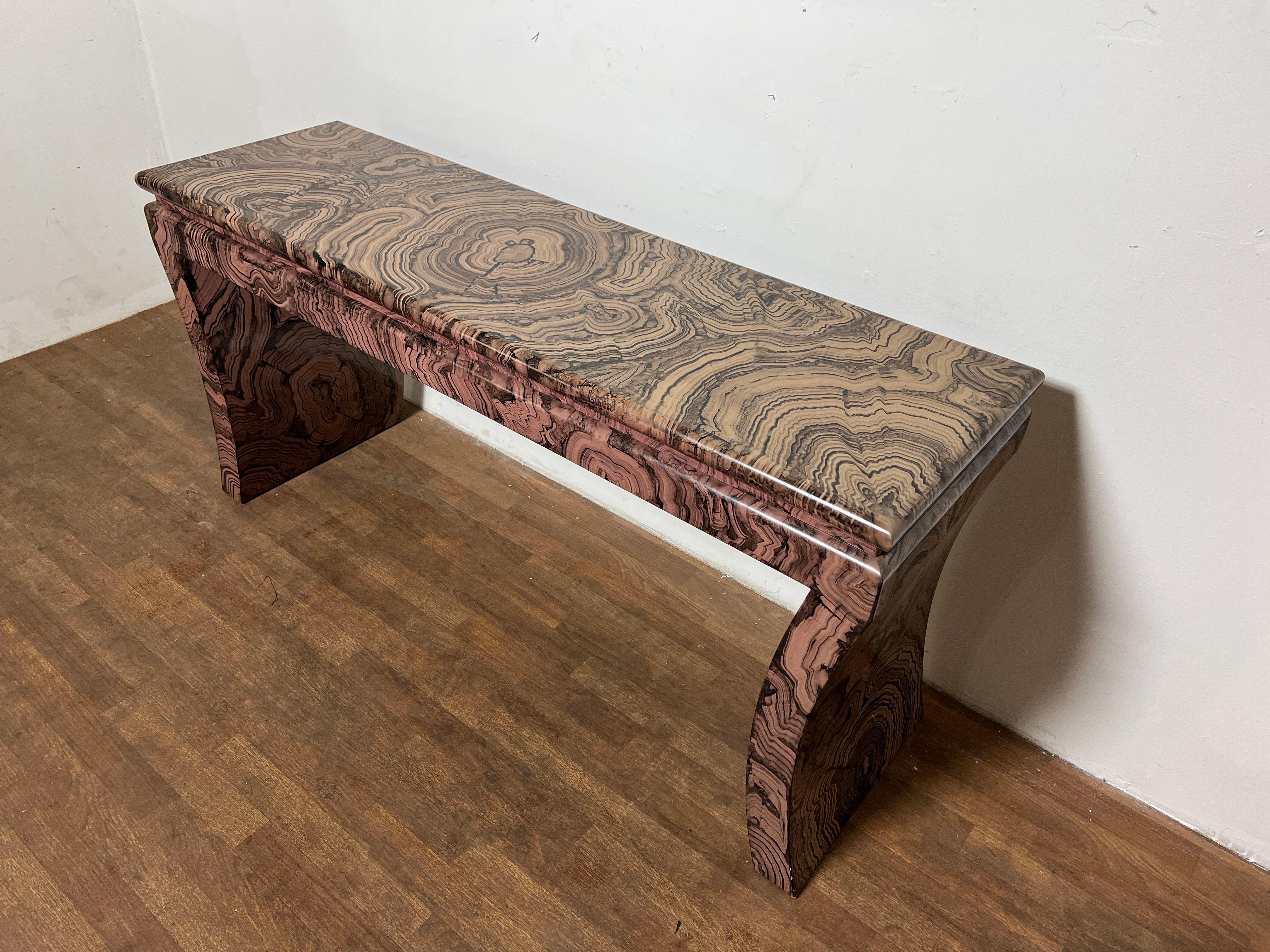 Post-Modern Postmodern Faux Marble Lacquered Console Table Circa 1970s For Sale
