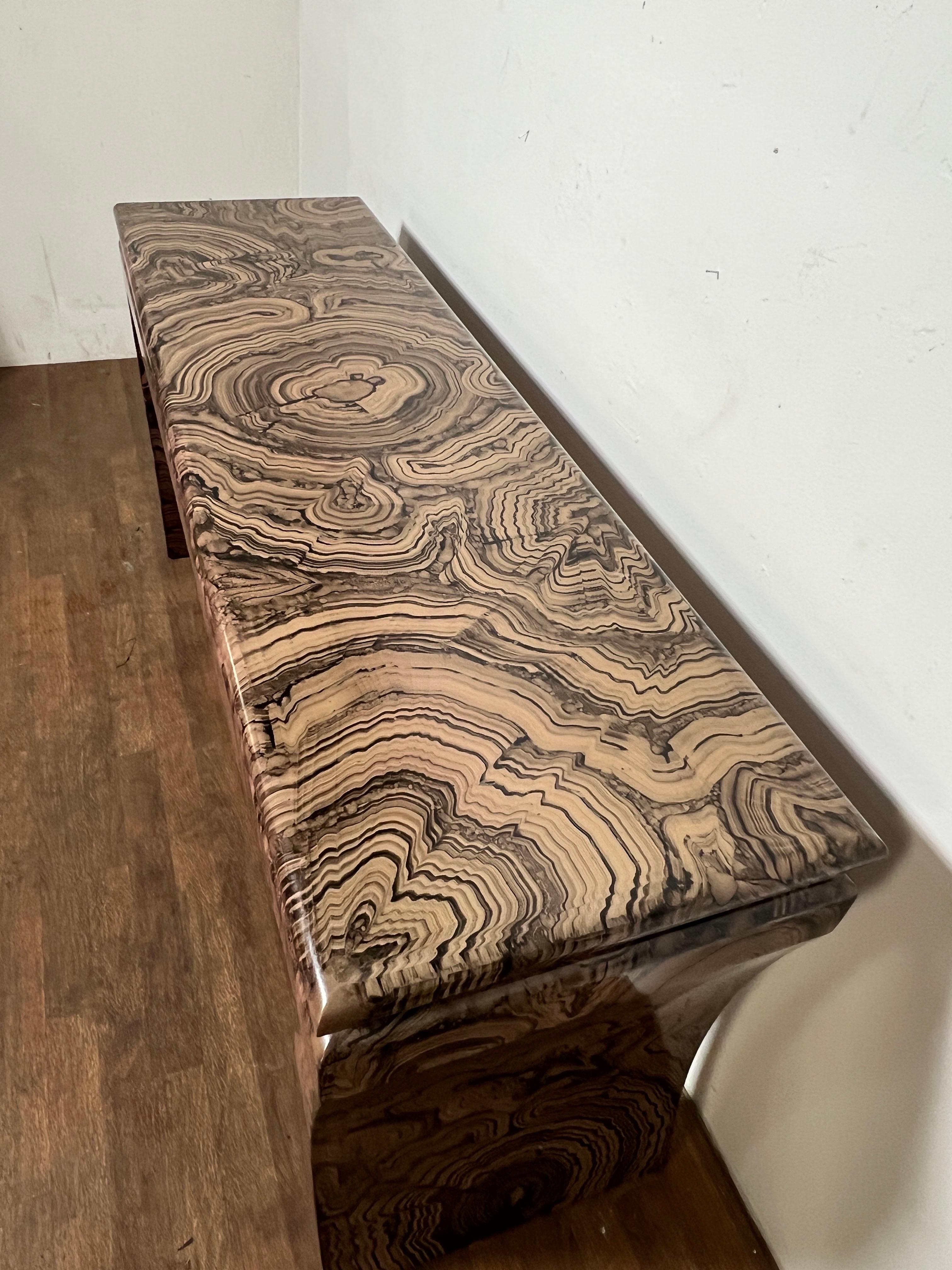 American Postmodern Faux Marble Lacquered Console Table Circa 1970s For Sale