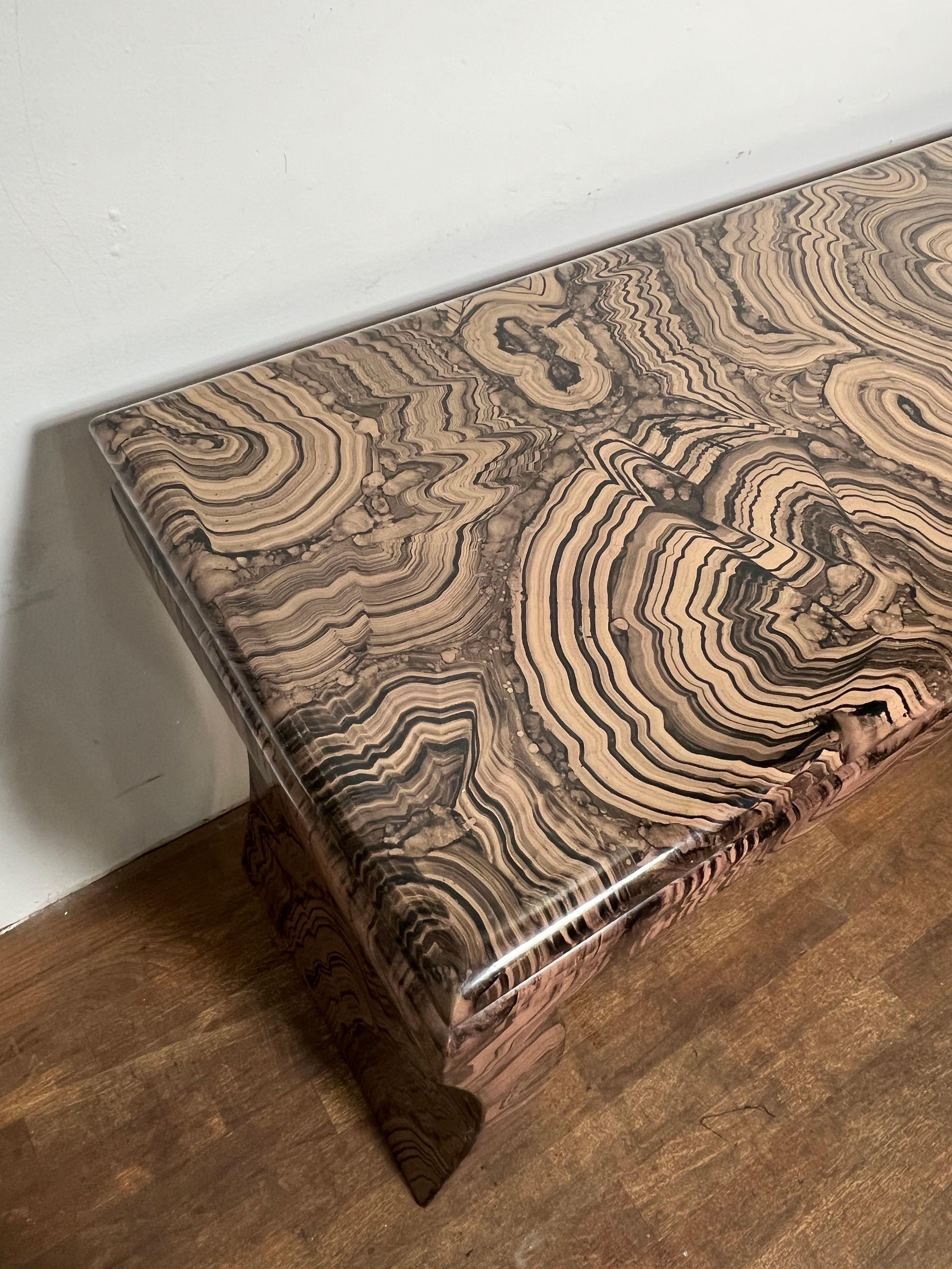 Postmodern Faux Marble Lacquered Console Table Circa 1970s In Good Condition For Sale In Peabody, MA