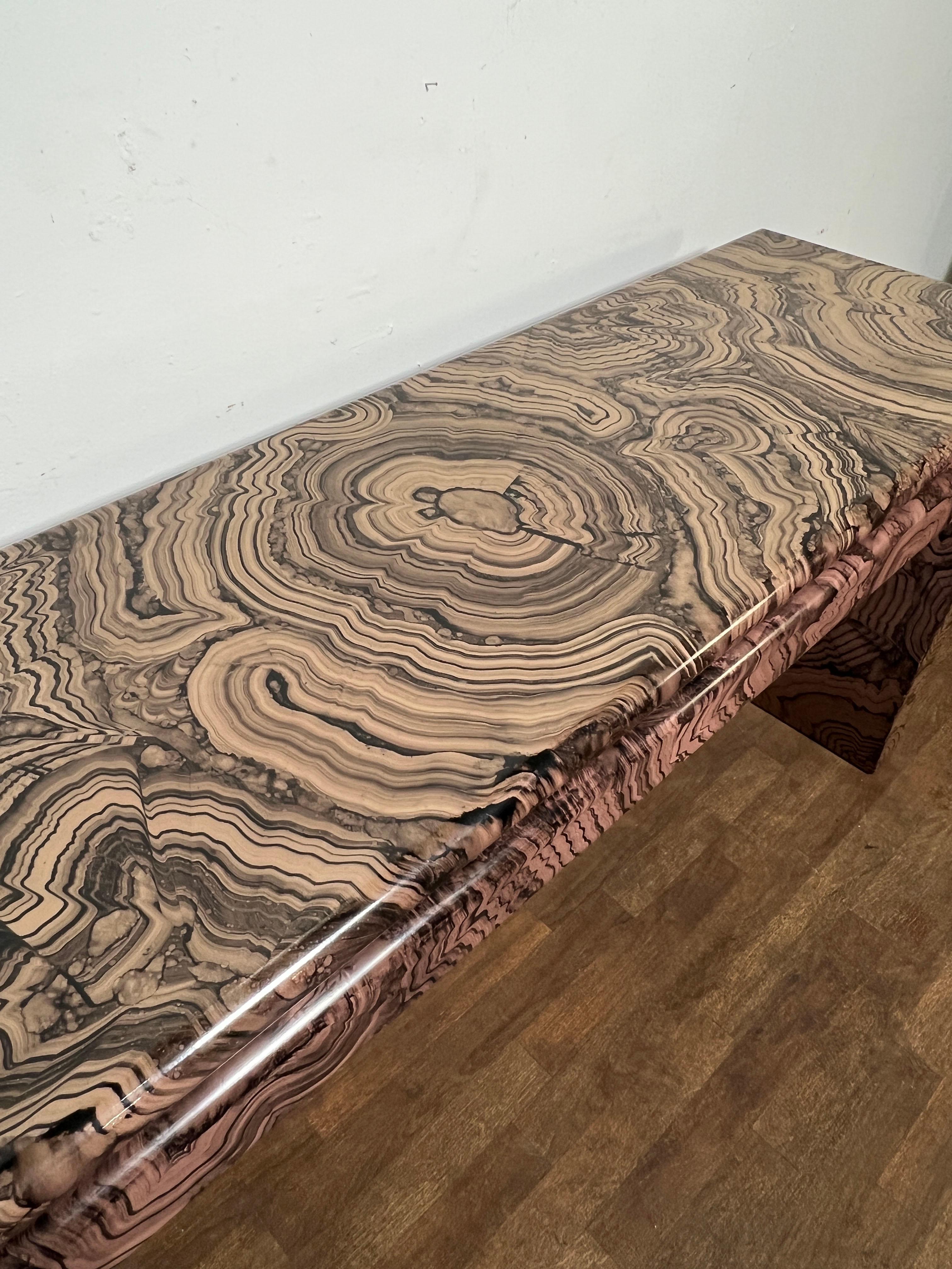 Late 20th Century Postmodern Faux Marble Lacquered Console Table Circa 1970s For Sale