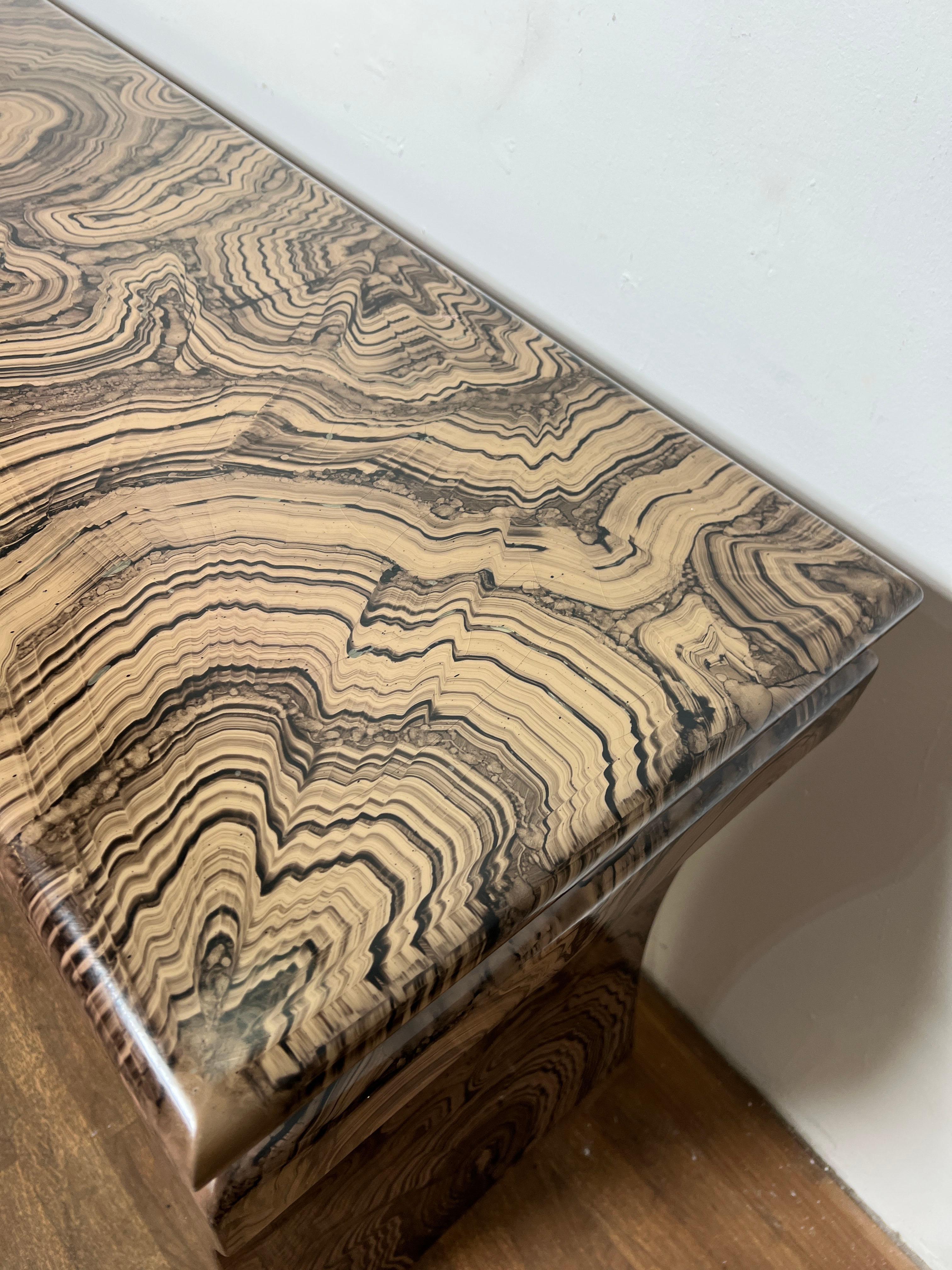 Wood Postmodern Faux Marble Lacquered Console Table Circa 1970s For Sale