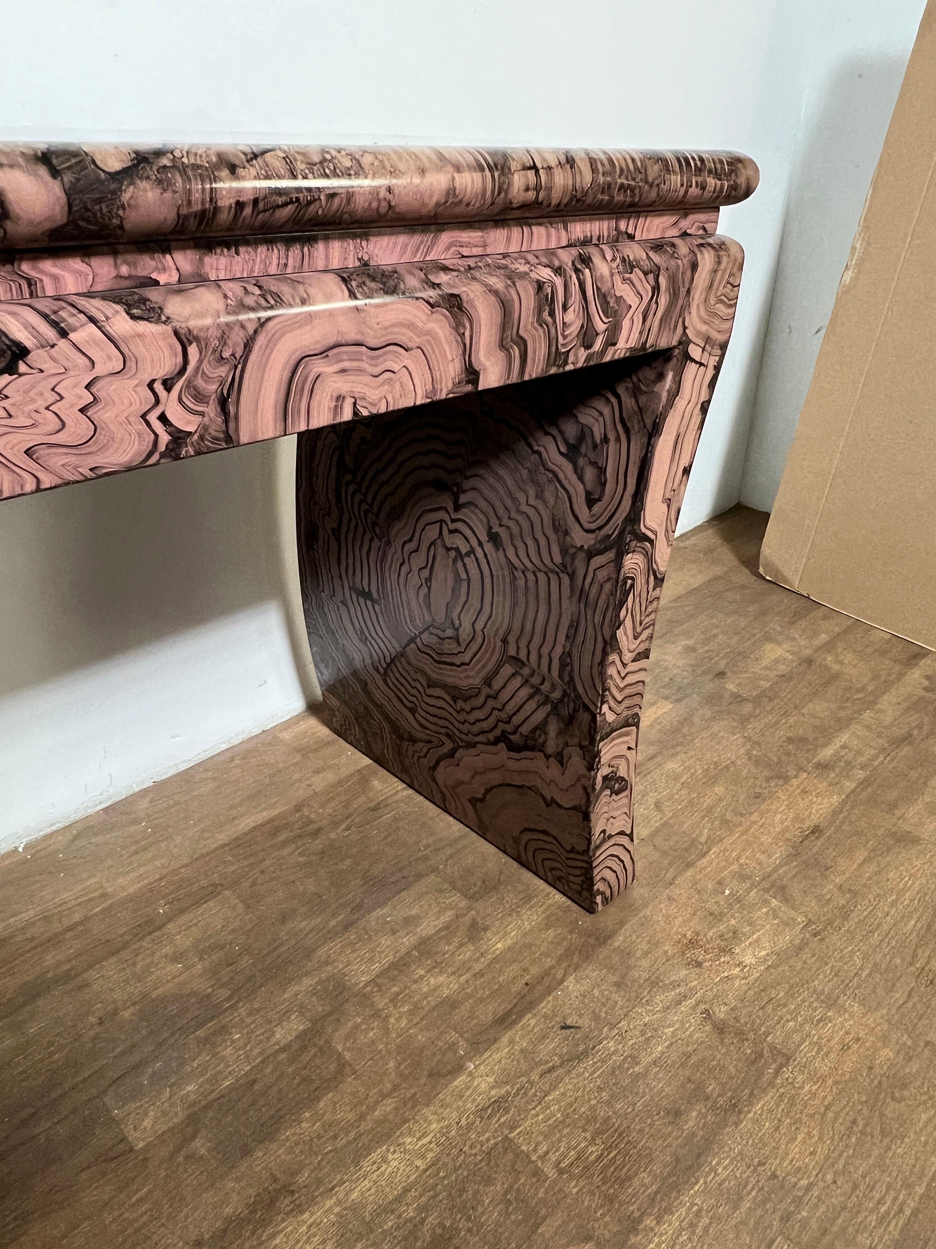 Postmodern Faux Marble Lacquered Console Table Circa 1970s For Sale 1