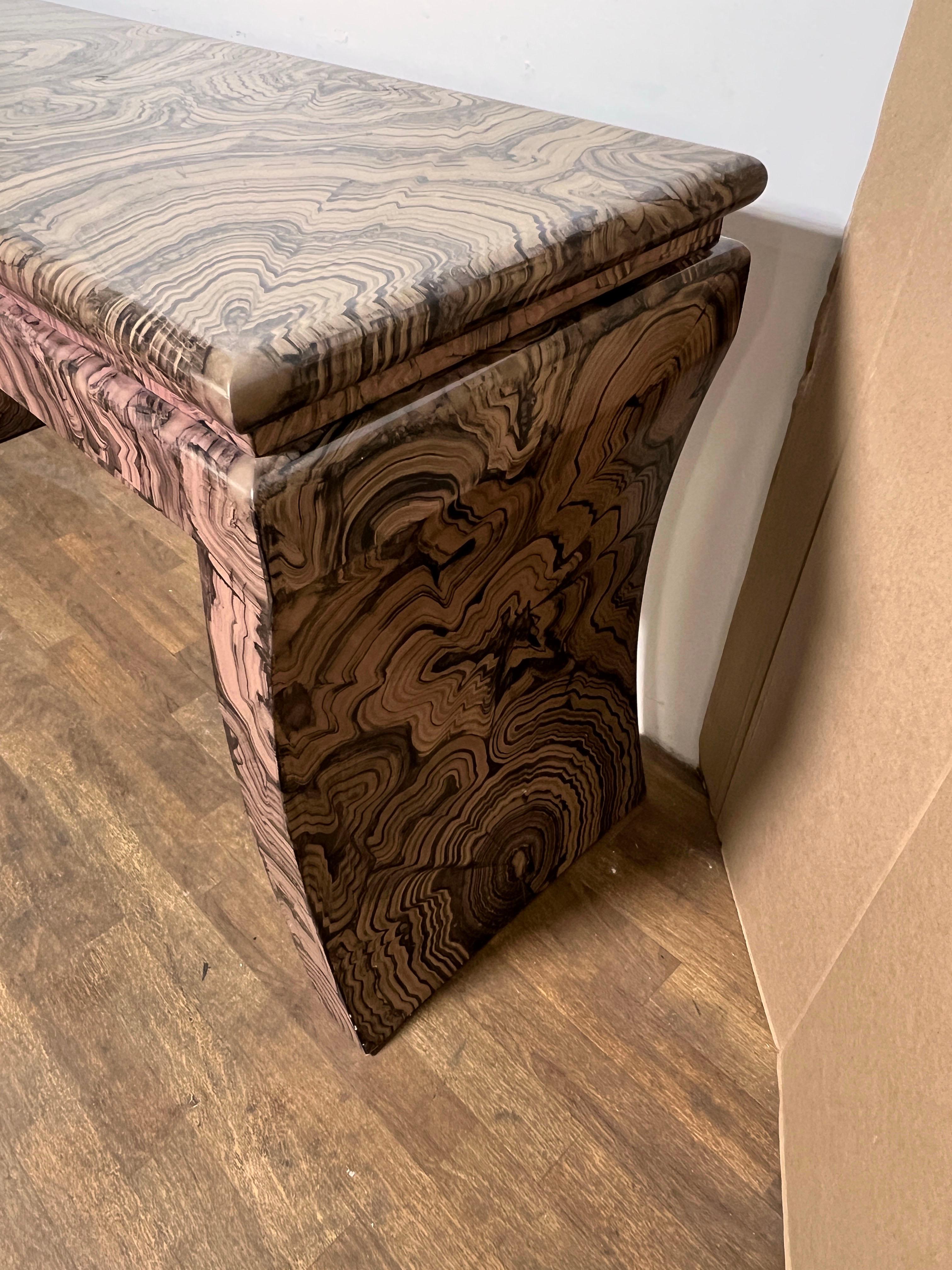Postmodern Faux Marble Lacquered Console Table Circa 1970s For Sale 2