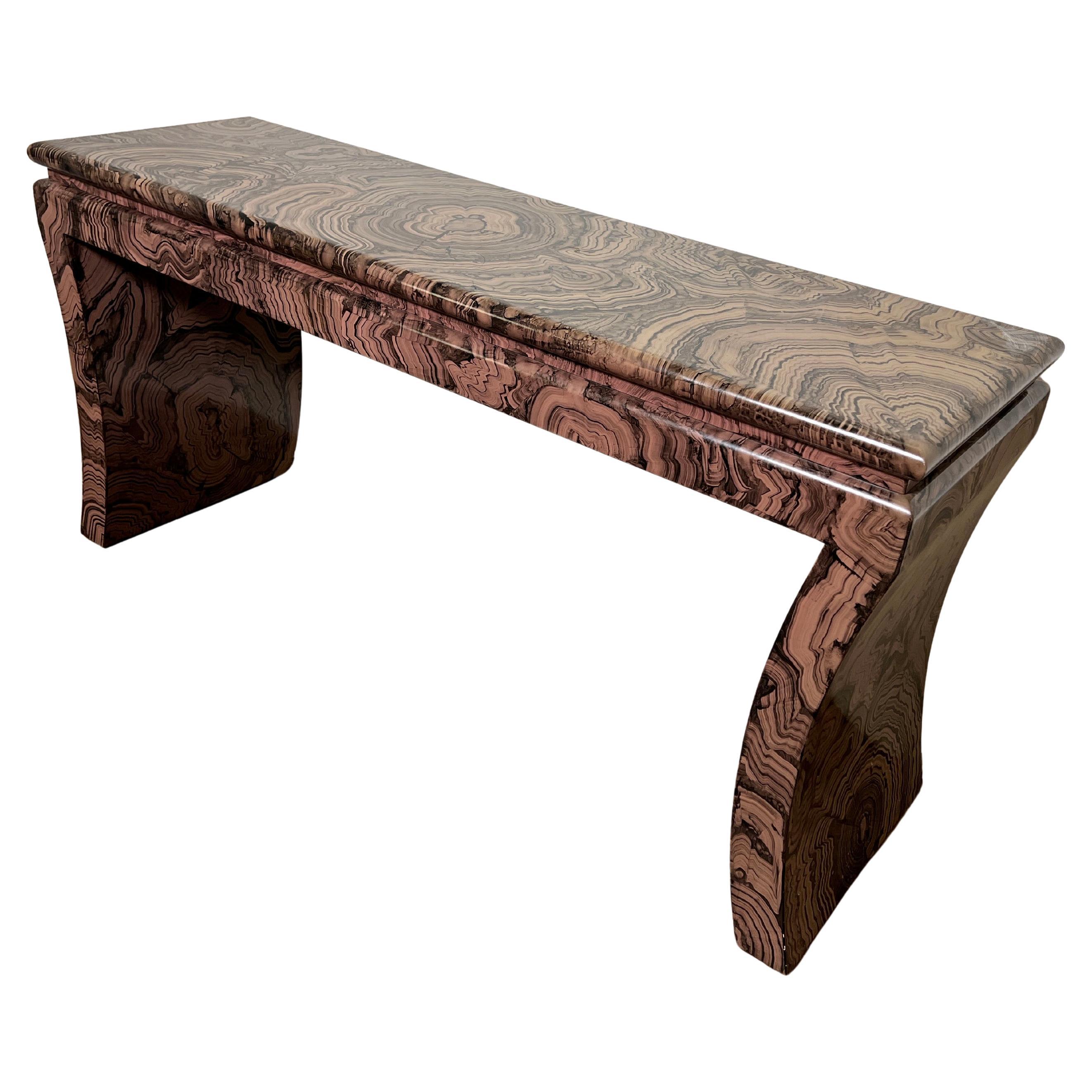 Mesa Consola Posmoderna Lacada Faux Mármol Circa 1970s