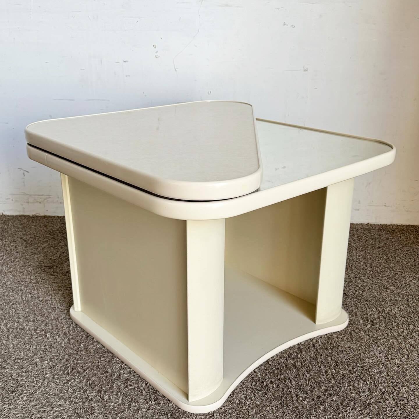 Postmodern Faux Marble Laminate and Mirror Side Table For Sale 1