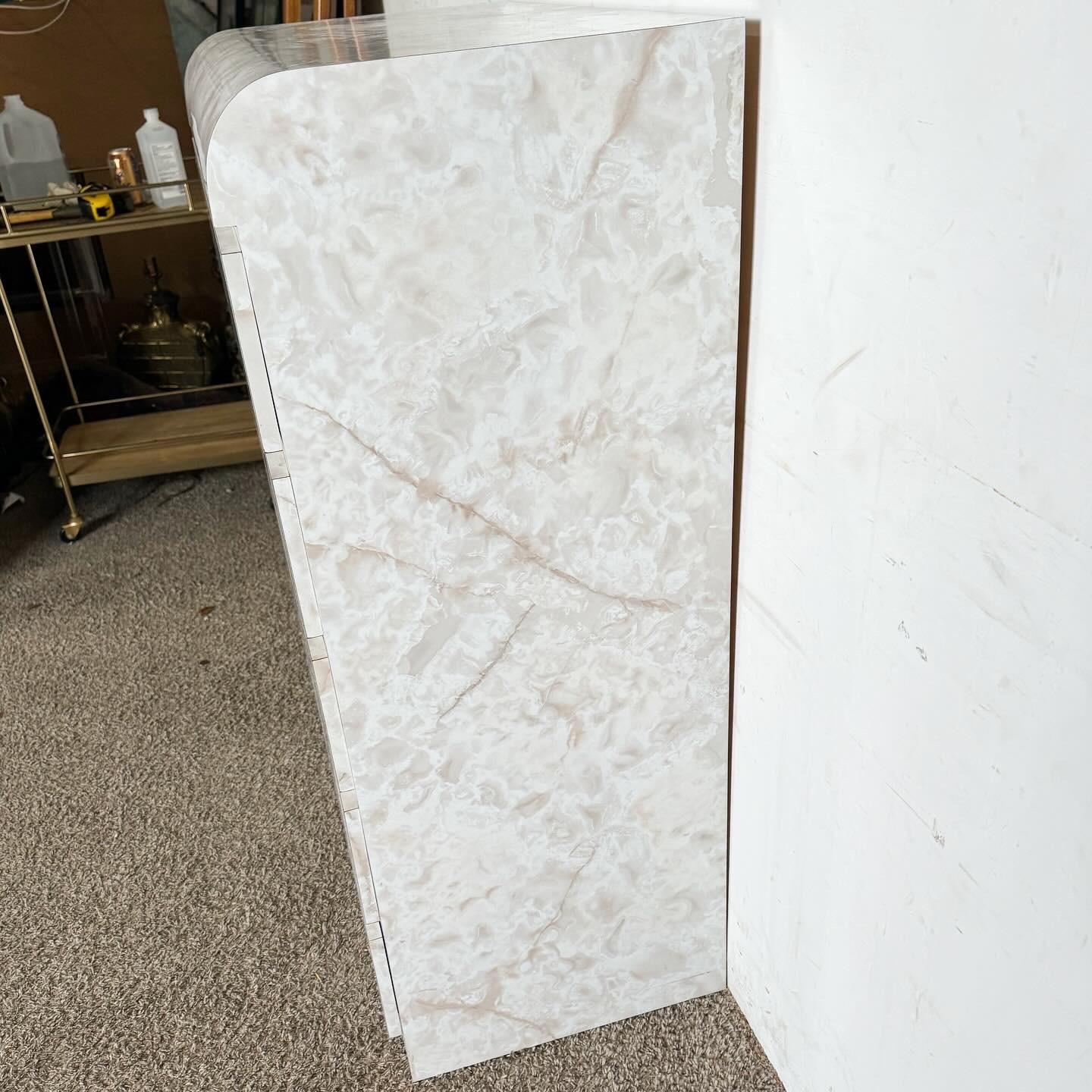 Late 20th Century Postmodern Faux Marble Laminate Waterfall Highboy Dresser