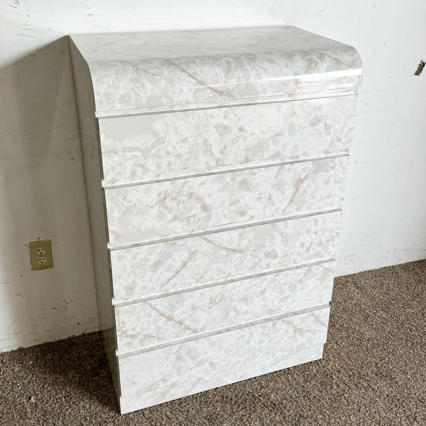 Postmodern Faux Marble Laminate Waterfall Highboy Dresser 1