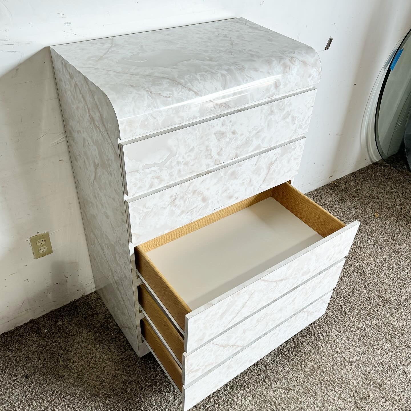 Postmodern Faux Marble Laminate Waterfall Highboy Dresser 2